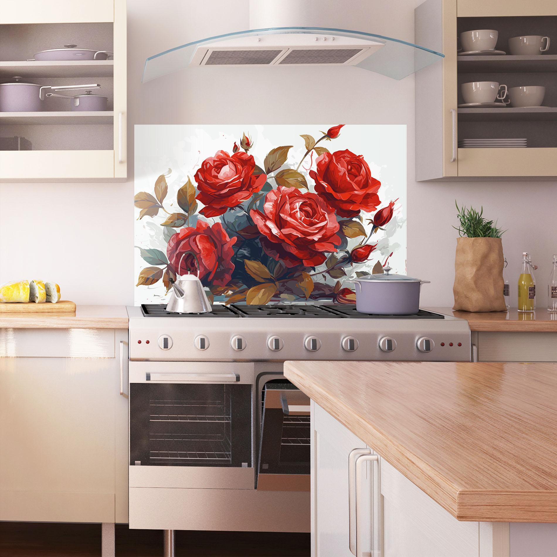 Стъклен панел за кухня Beautiful Red Roses mockup 1