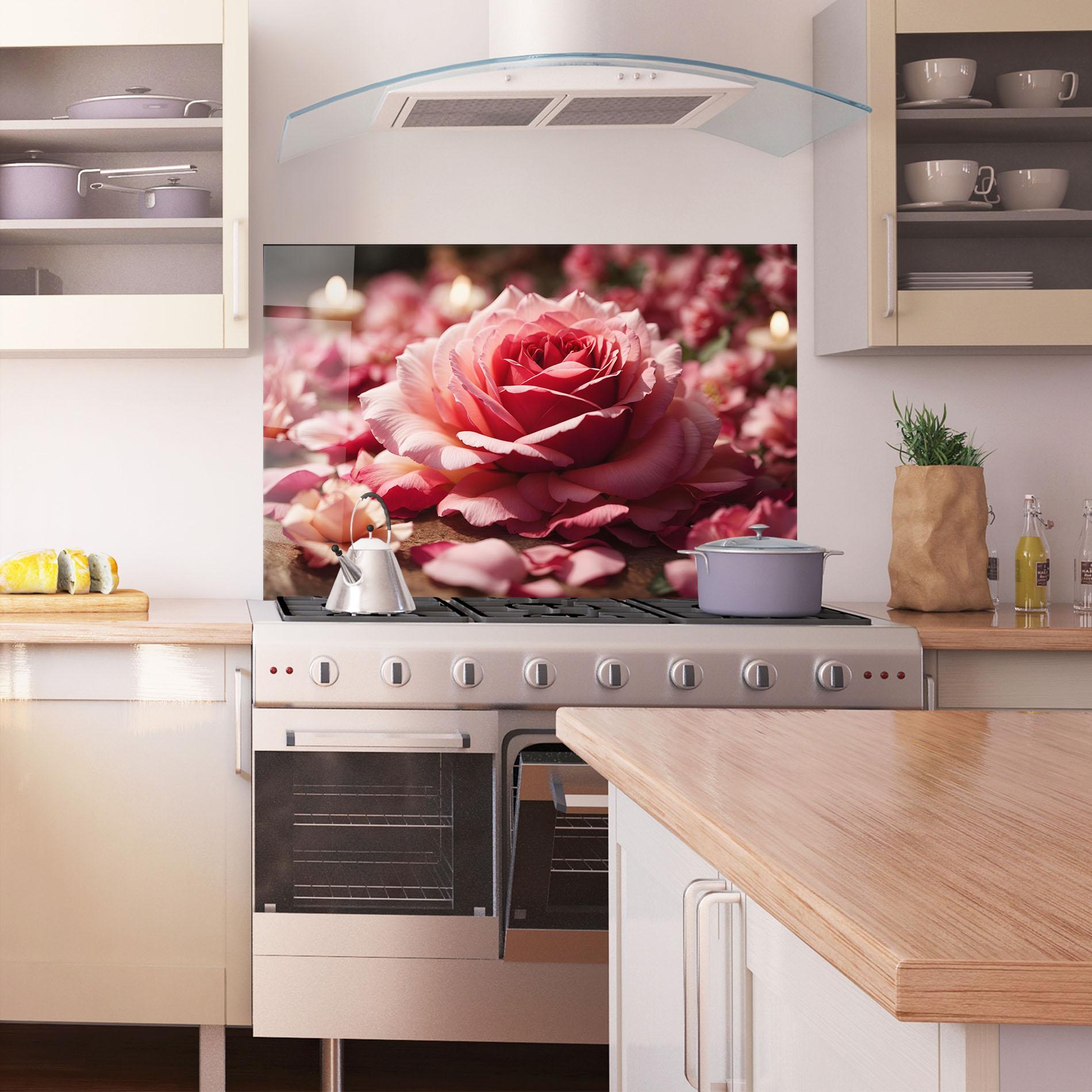 Стъклен панел за кухня Big Pink Rose mockup 1
