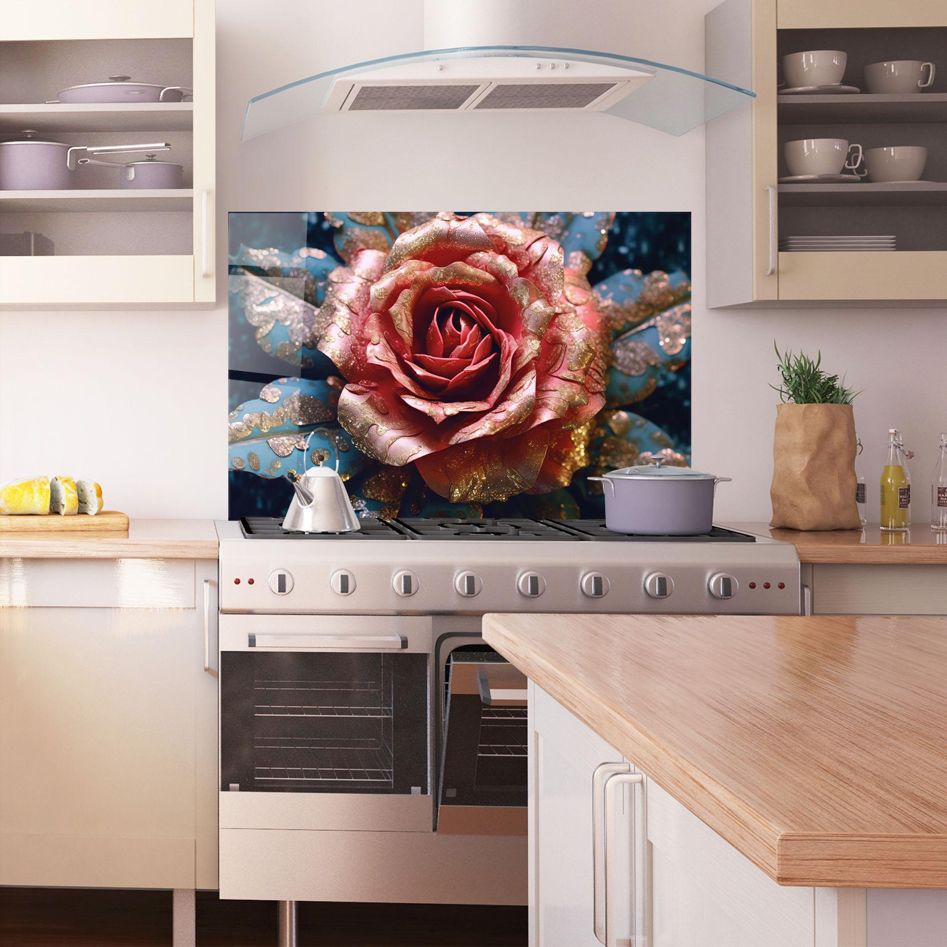 Стъклен панел за кухня Exotic Pink Rose mockup 1