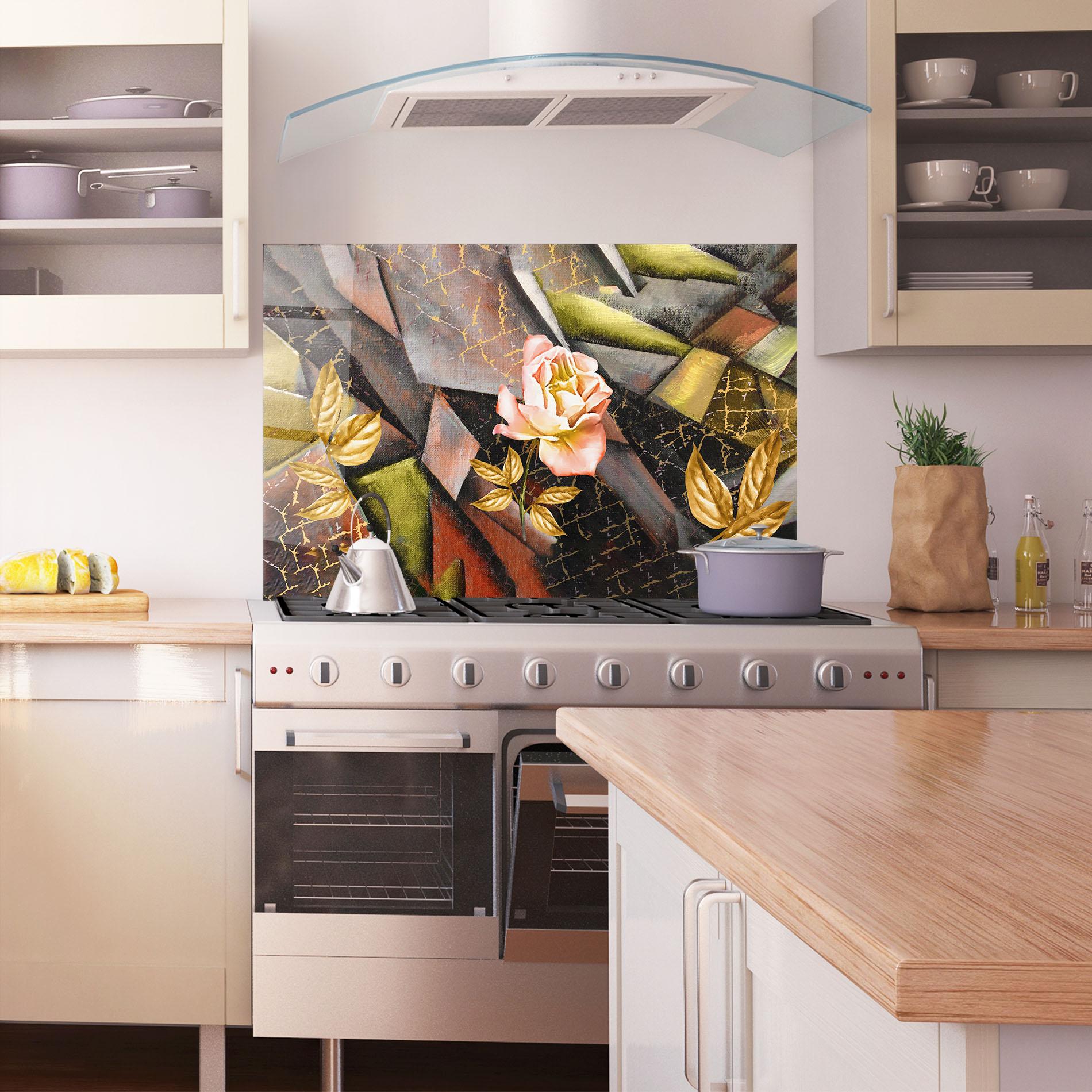 Стъклен панел за кухня Golden Rose mockup 1