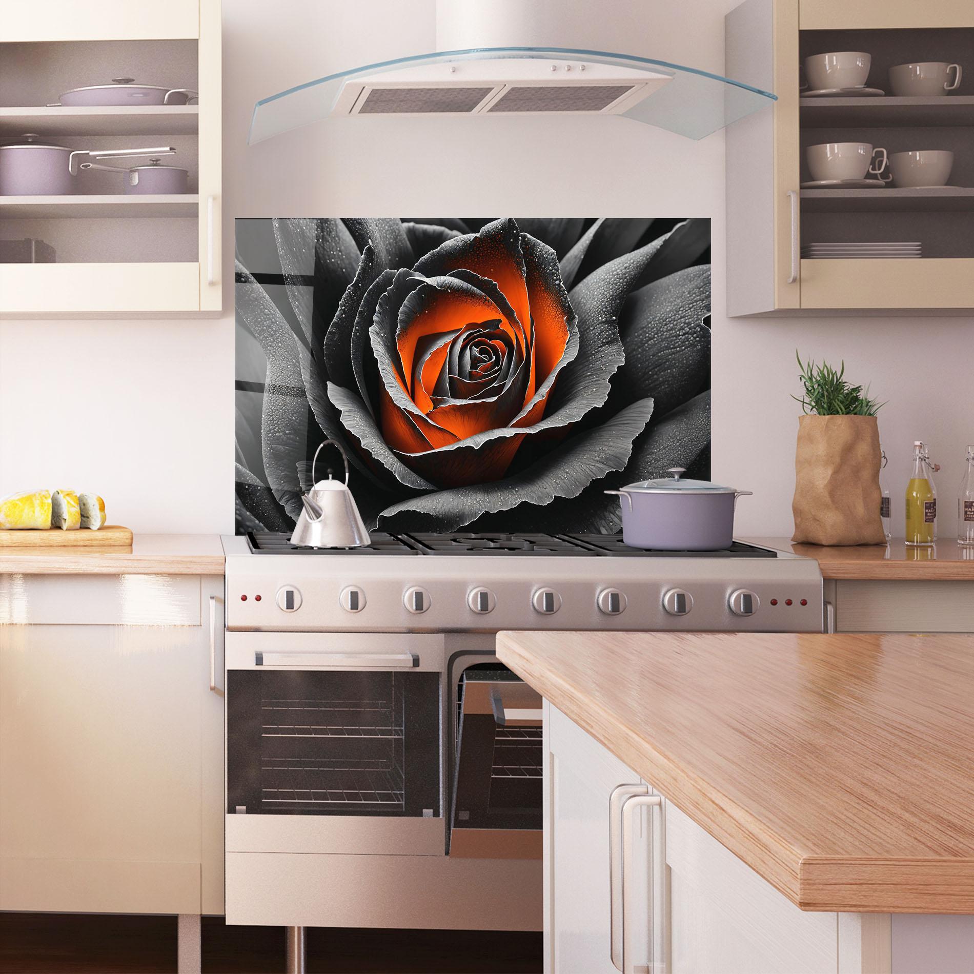 Стъклен панел за кухня Grey Orange Rose mockup 1