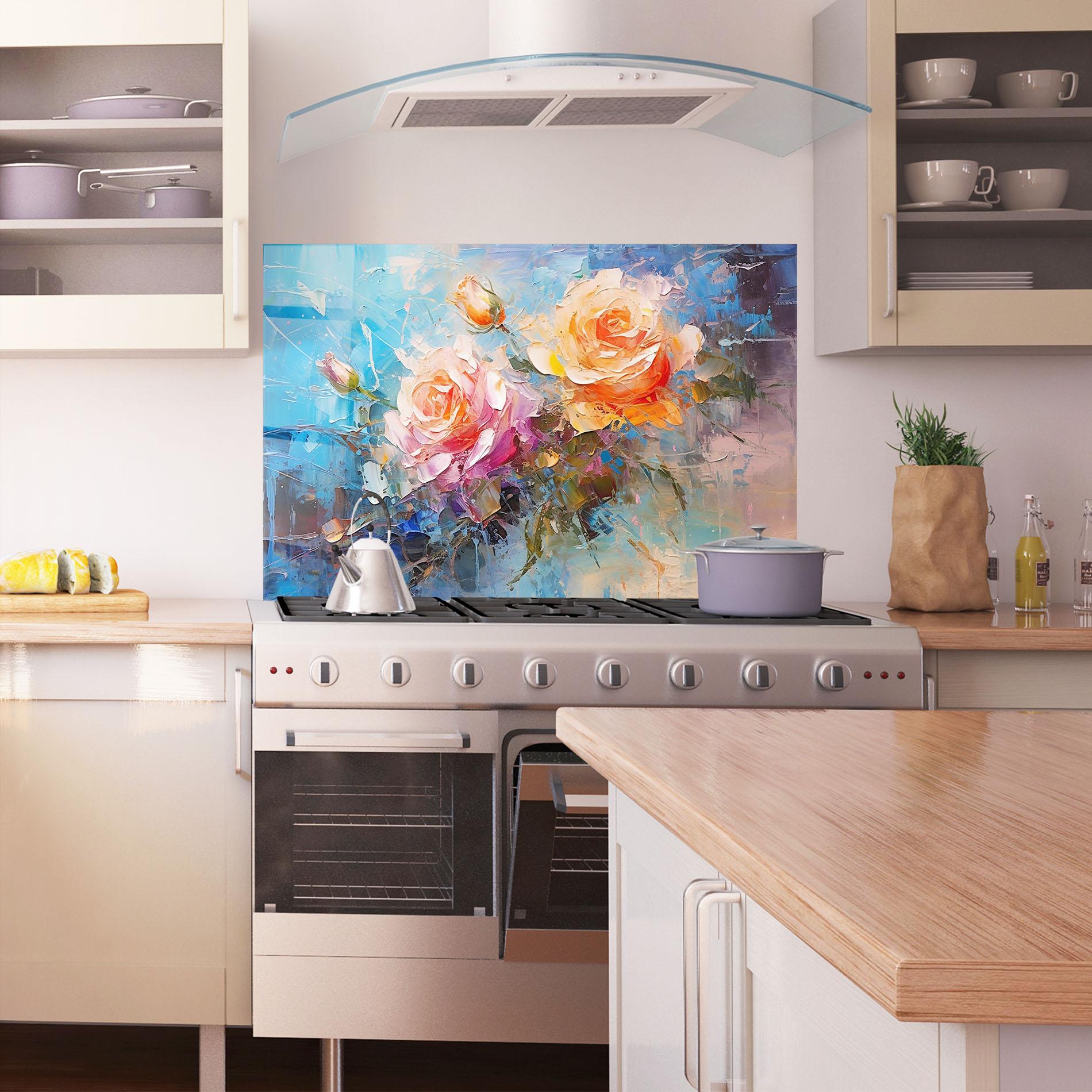 Стъклен панел за кухня Light Orange Rose Painting mockup 1