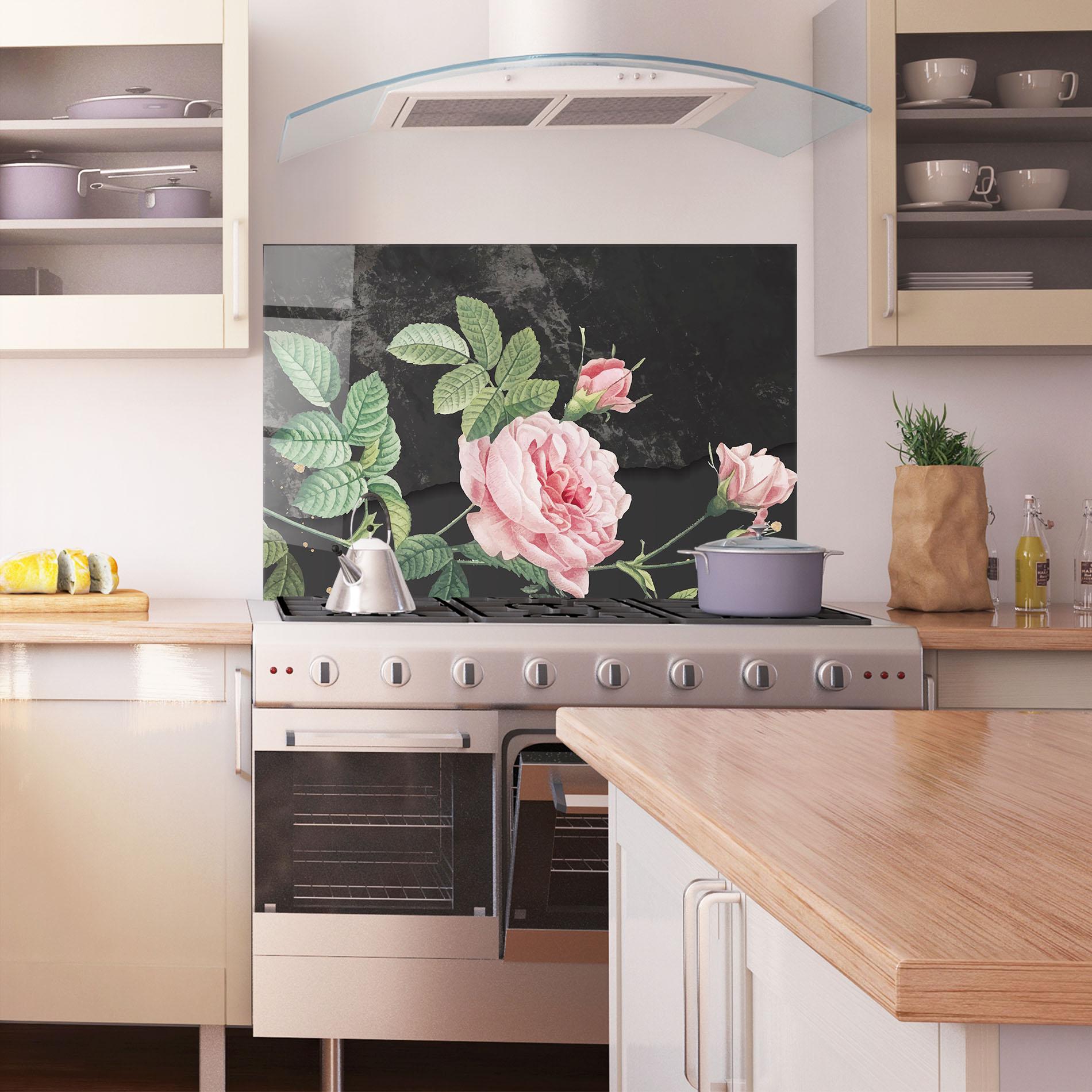 Стъклен панел за кухня Marble Roses mockup 1