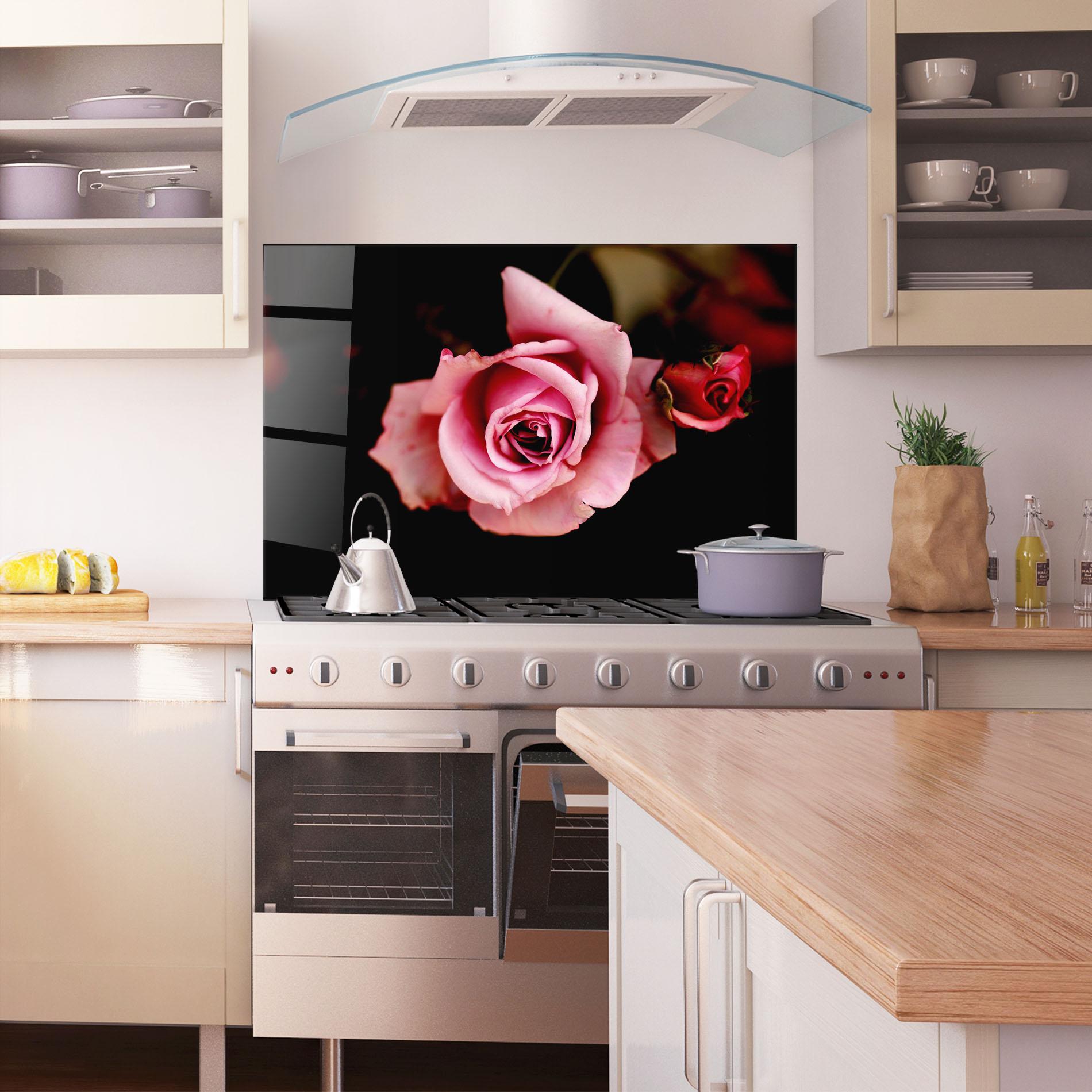 Стъклен панел за кухня Opened Pink Rose mockup 1