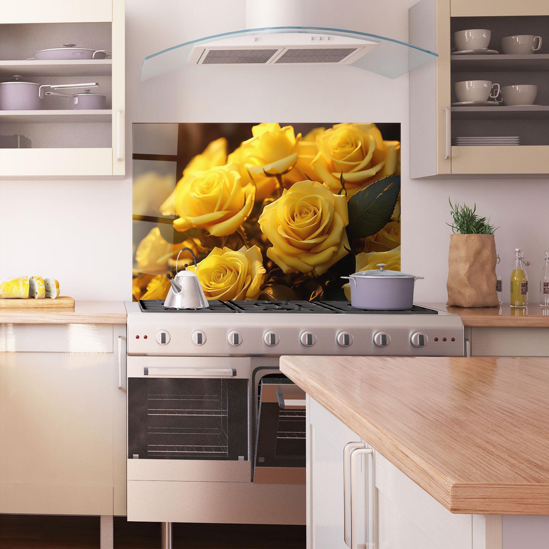Стъклен панел за кухня Yellow Rose mockup 1