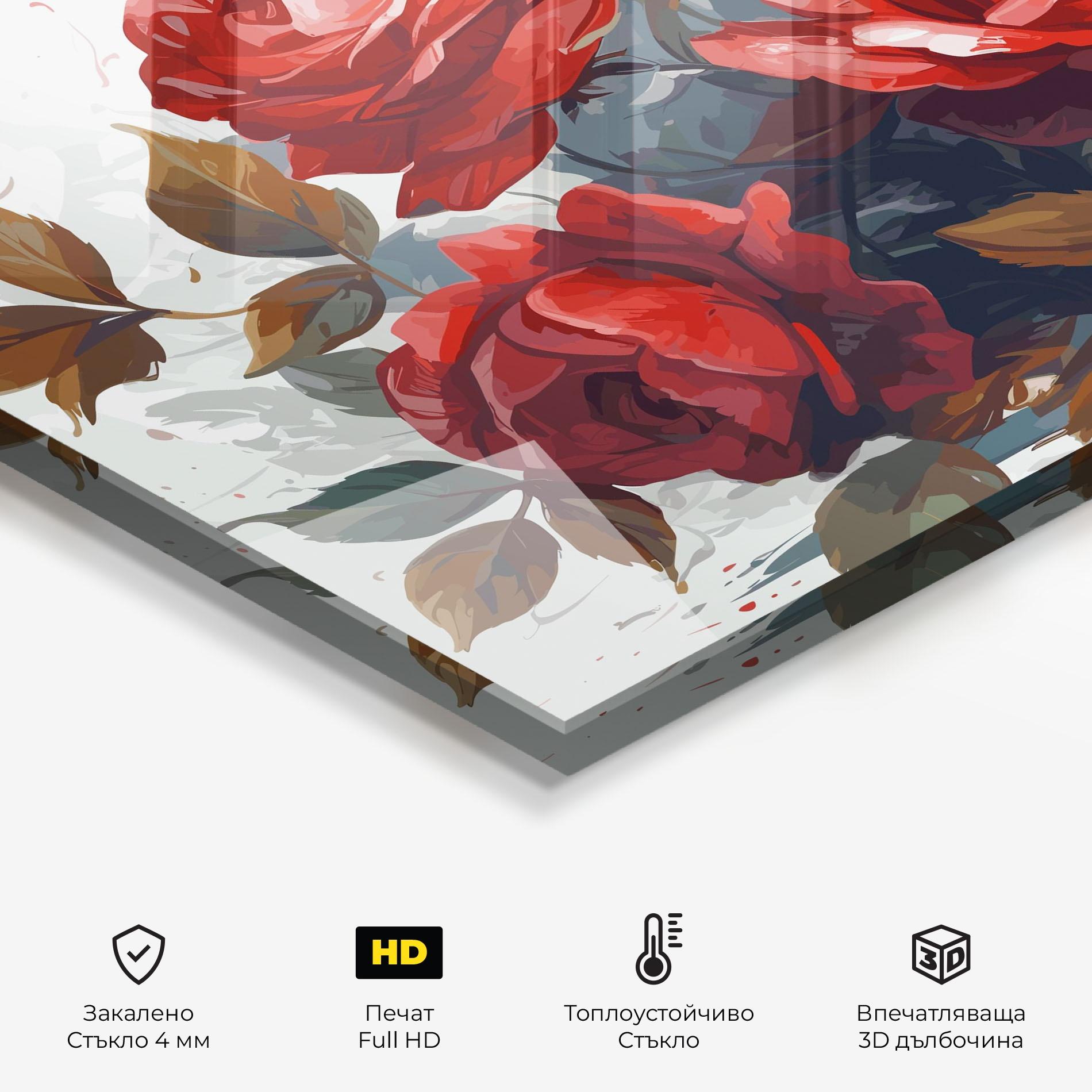 Стъклен панел за кухня Beautiful Red Roses mockup 2