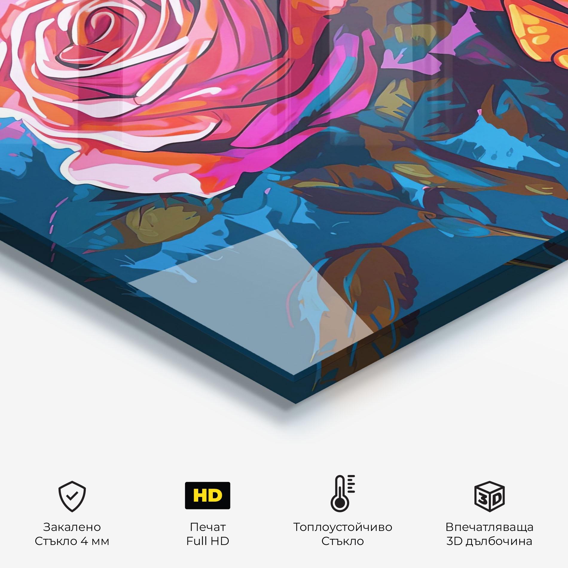 Стъклен панел за кухня Blue Orange Rose mockup 2