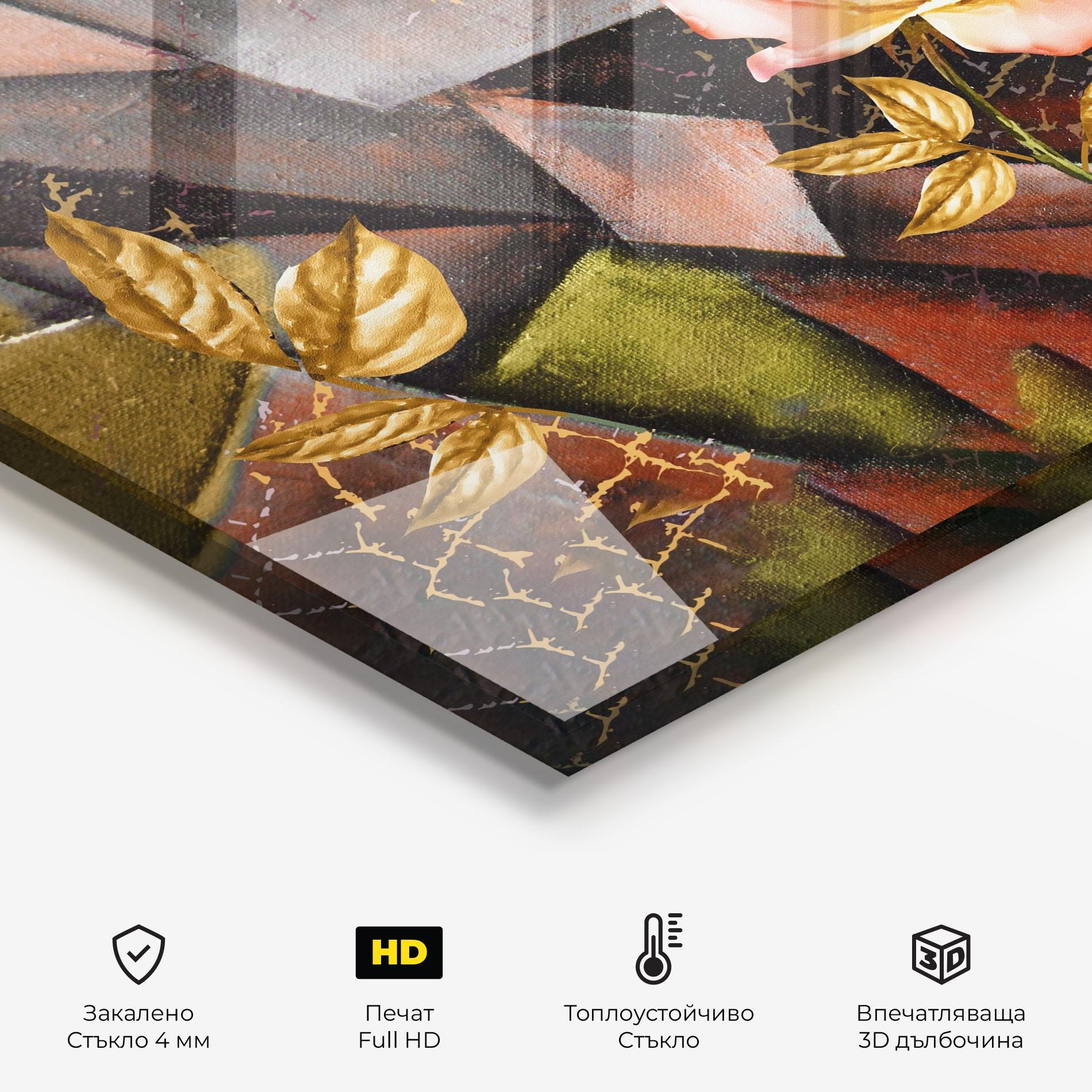 Стъклен панел за кухня Golden Rose mockup 2