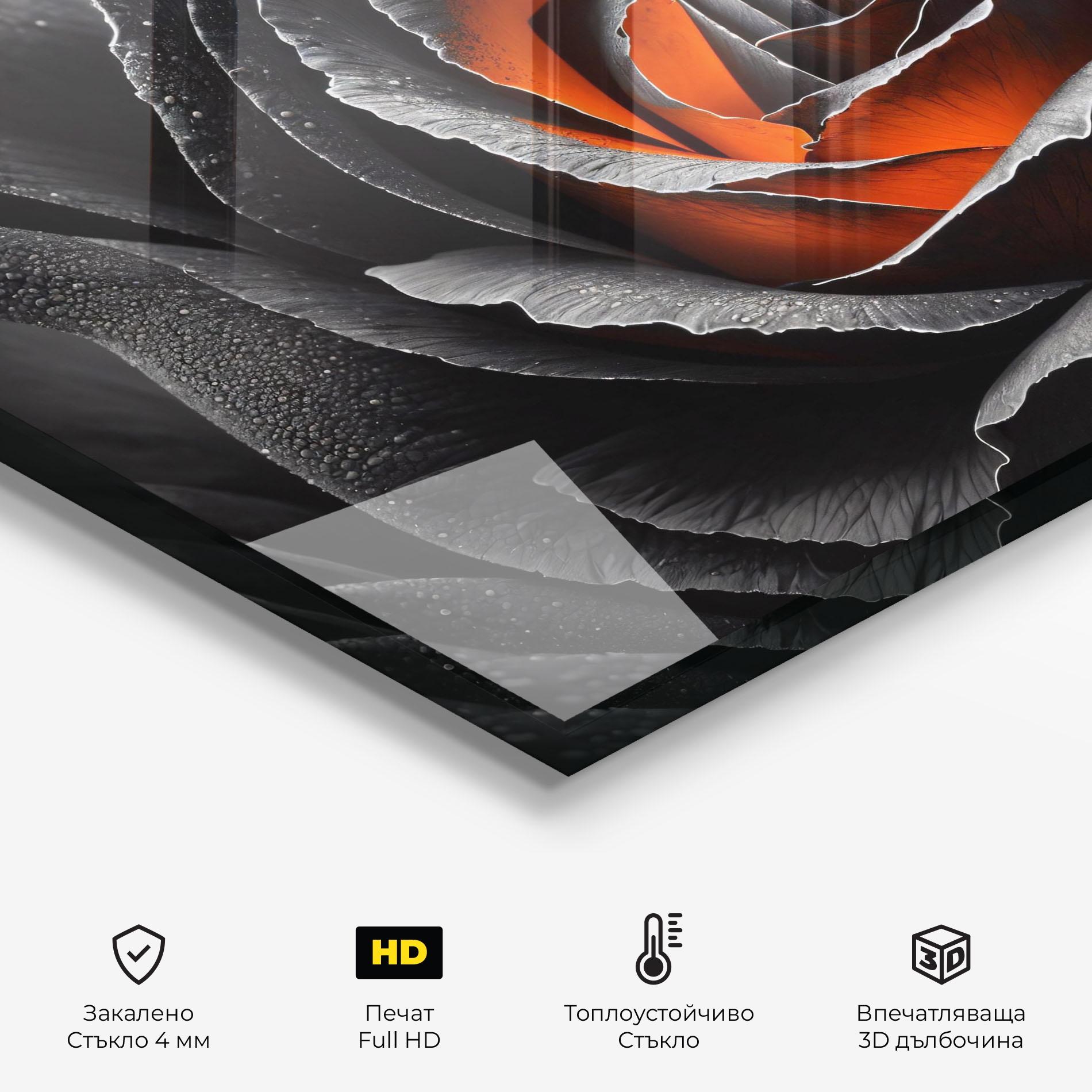 Стъклен панел за кухня Grey Orange Rose mockup 2