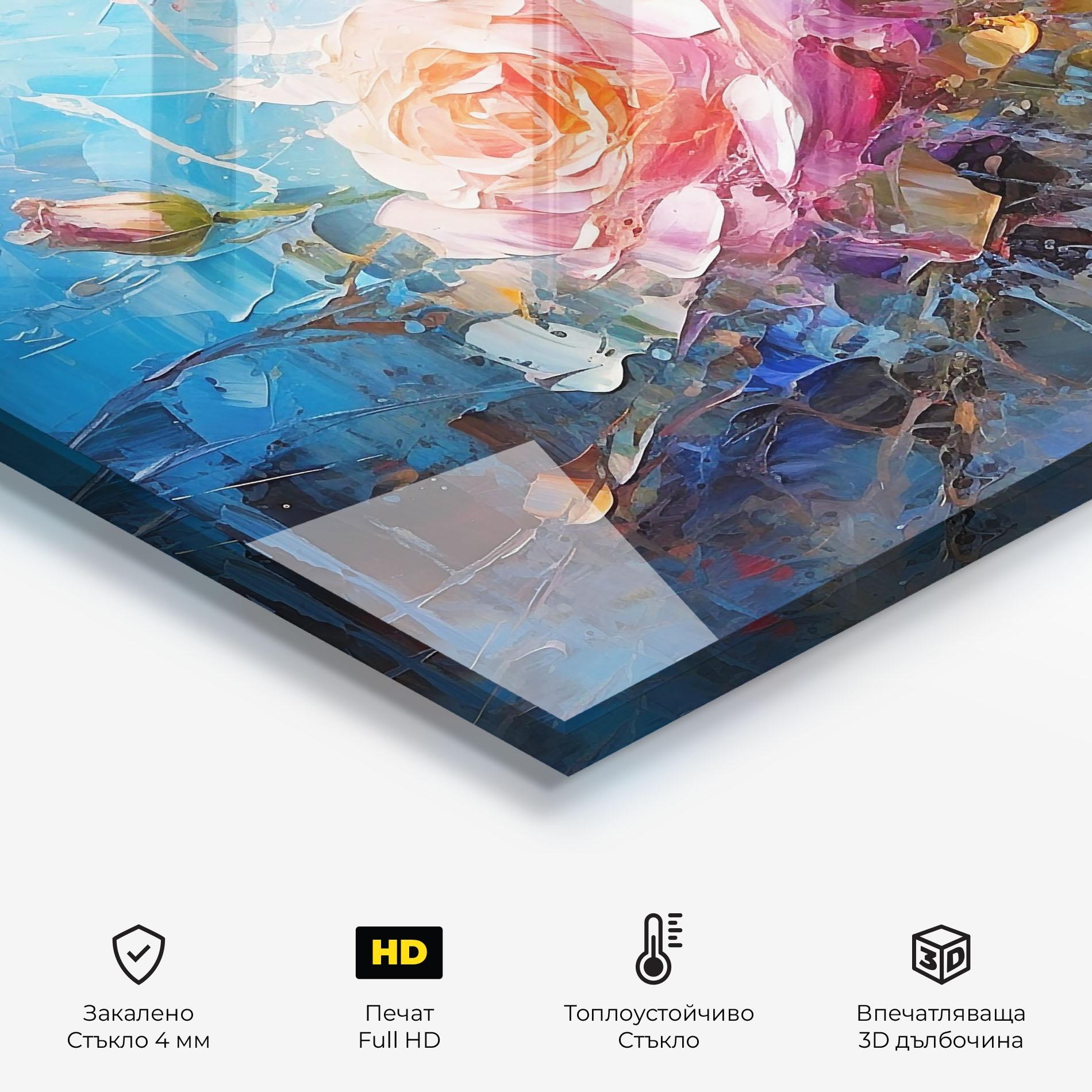 Стъклен панел за кухня Light Orange Rose Painting mockup 2