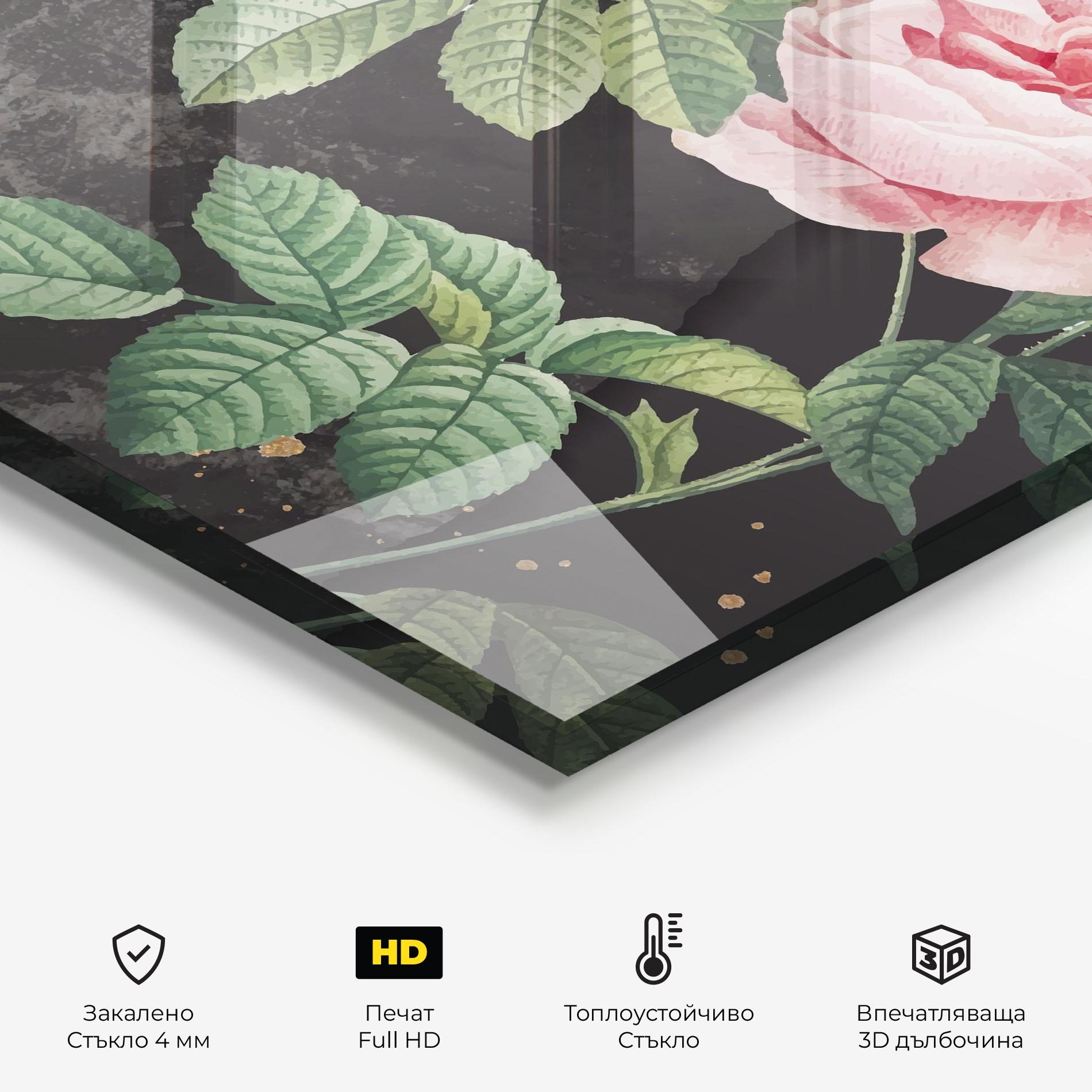Стъклен панел за кухня Marble Roses mockup 2