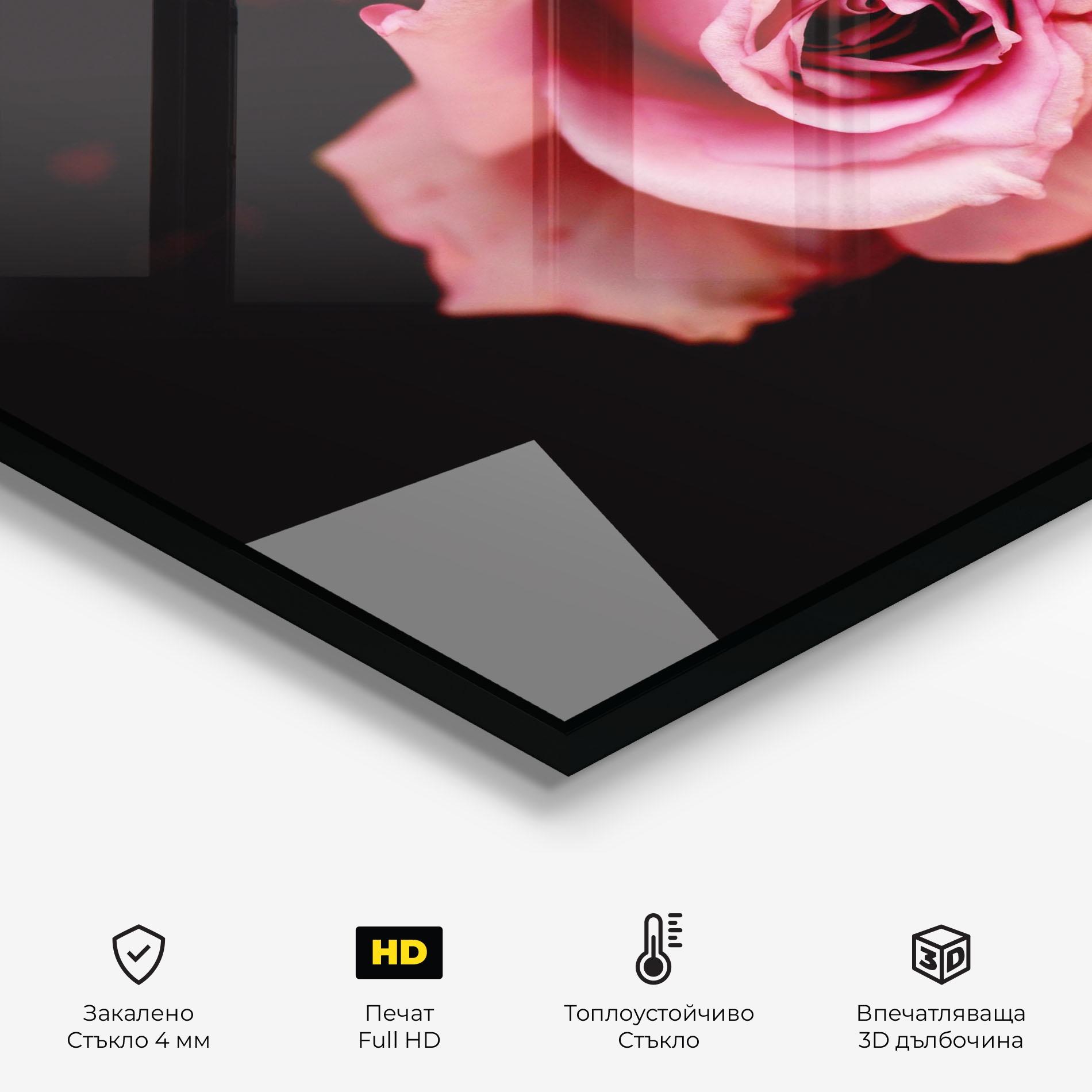 Стъклен панел за кухня Opened Pink Rose mockup 2
