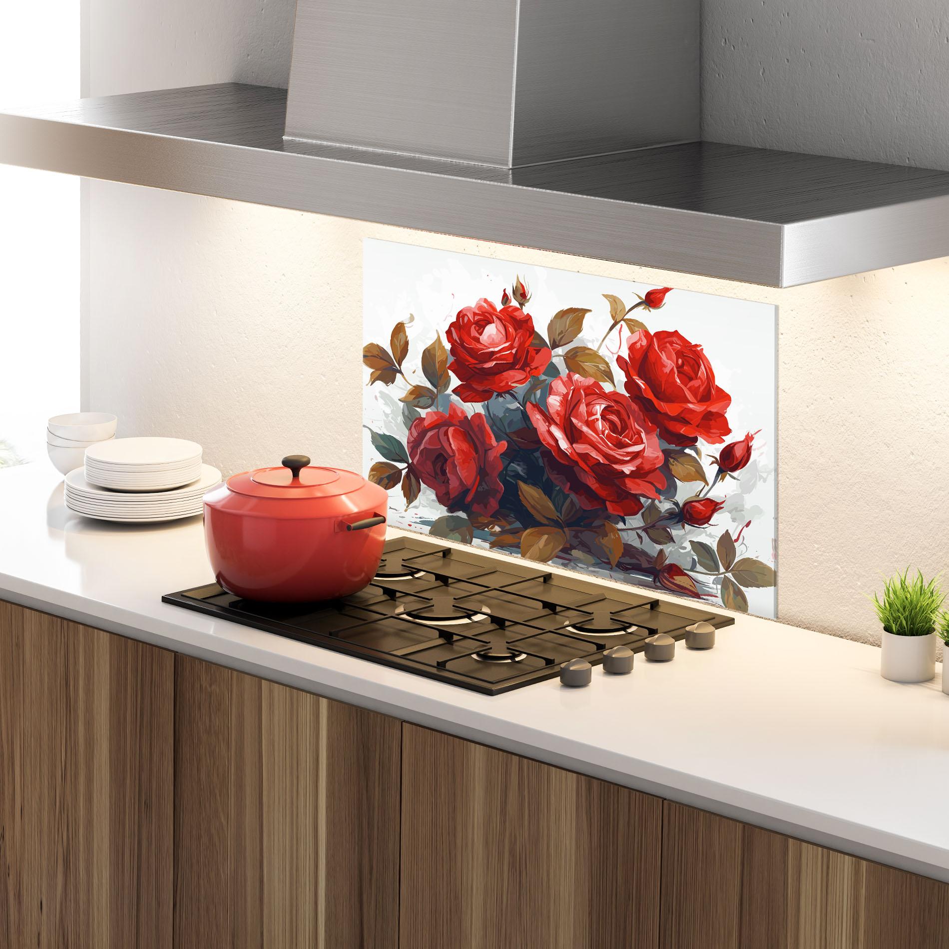 Стъклен панел за кухня Beautiful Red Roses mockup 4