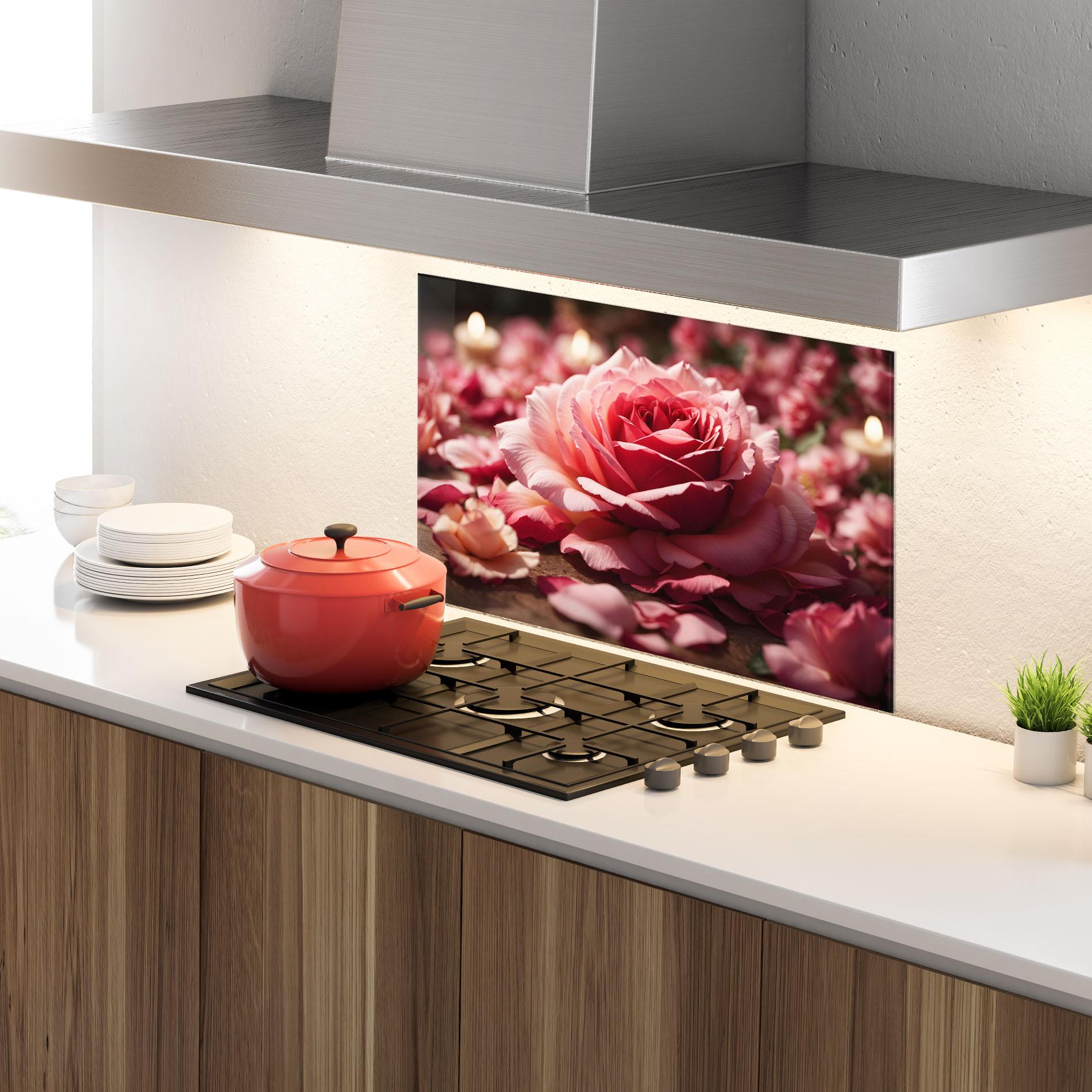 Стъклен панел за кухня Big Pink Rose mockup 4