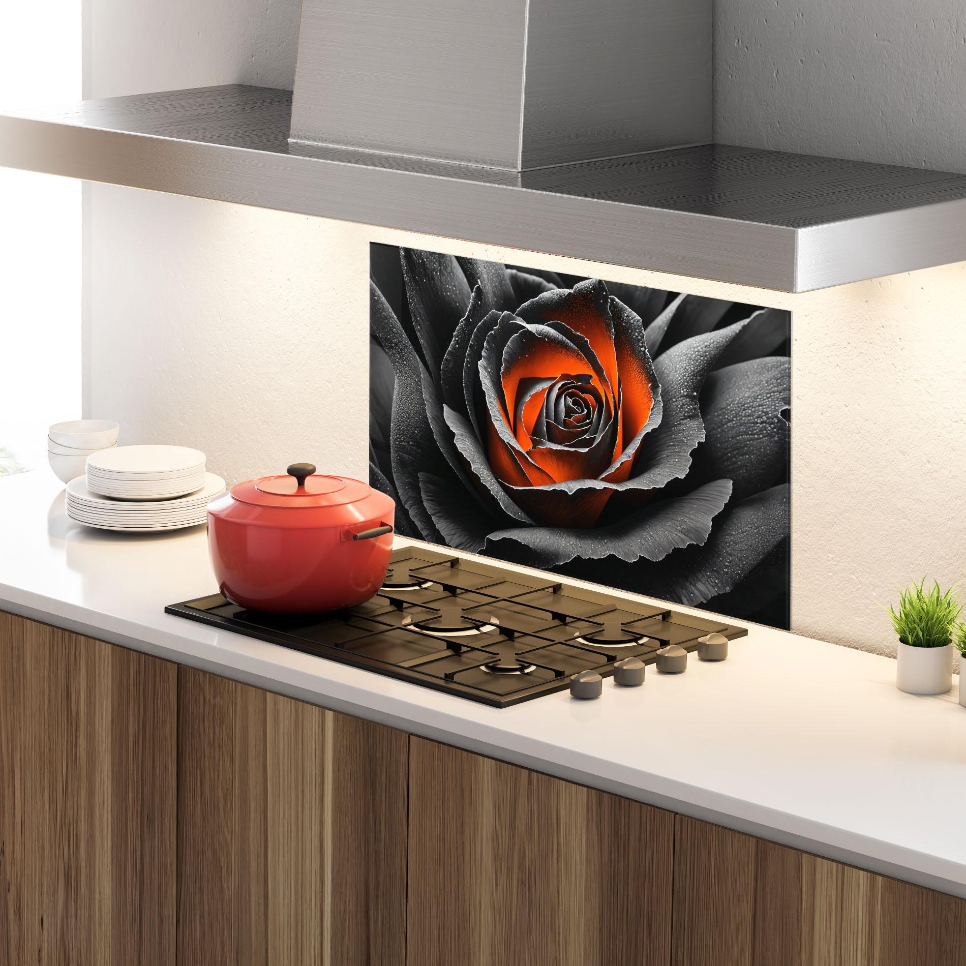 Стъклен панел за кухня Grey Orange Rose mockup 4