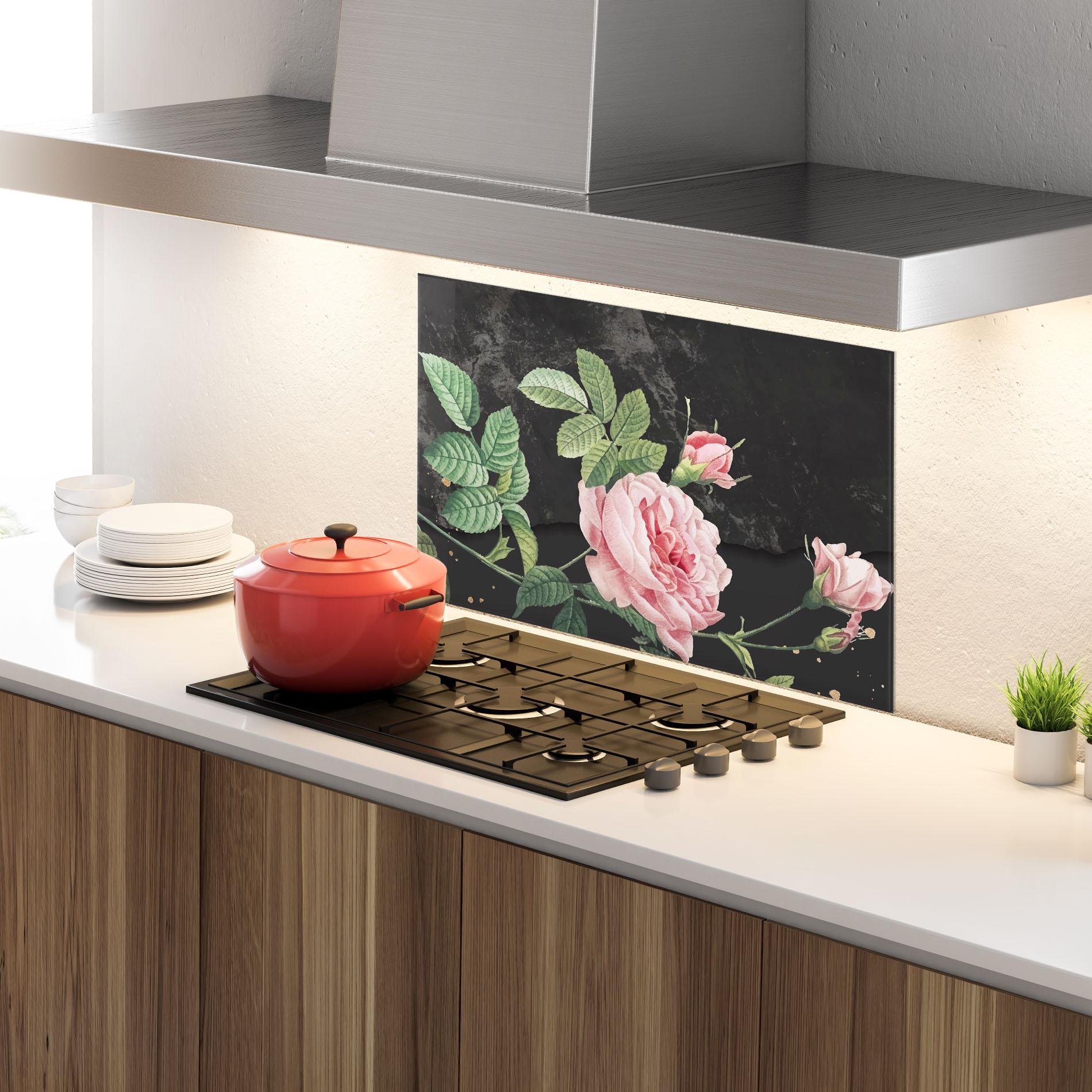 Стъклен панел за кухня Marble Roses mockup 4