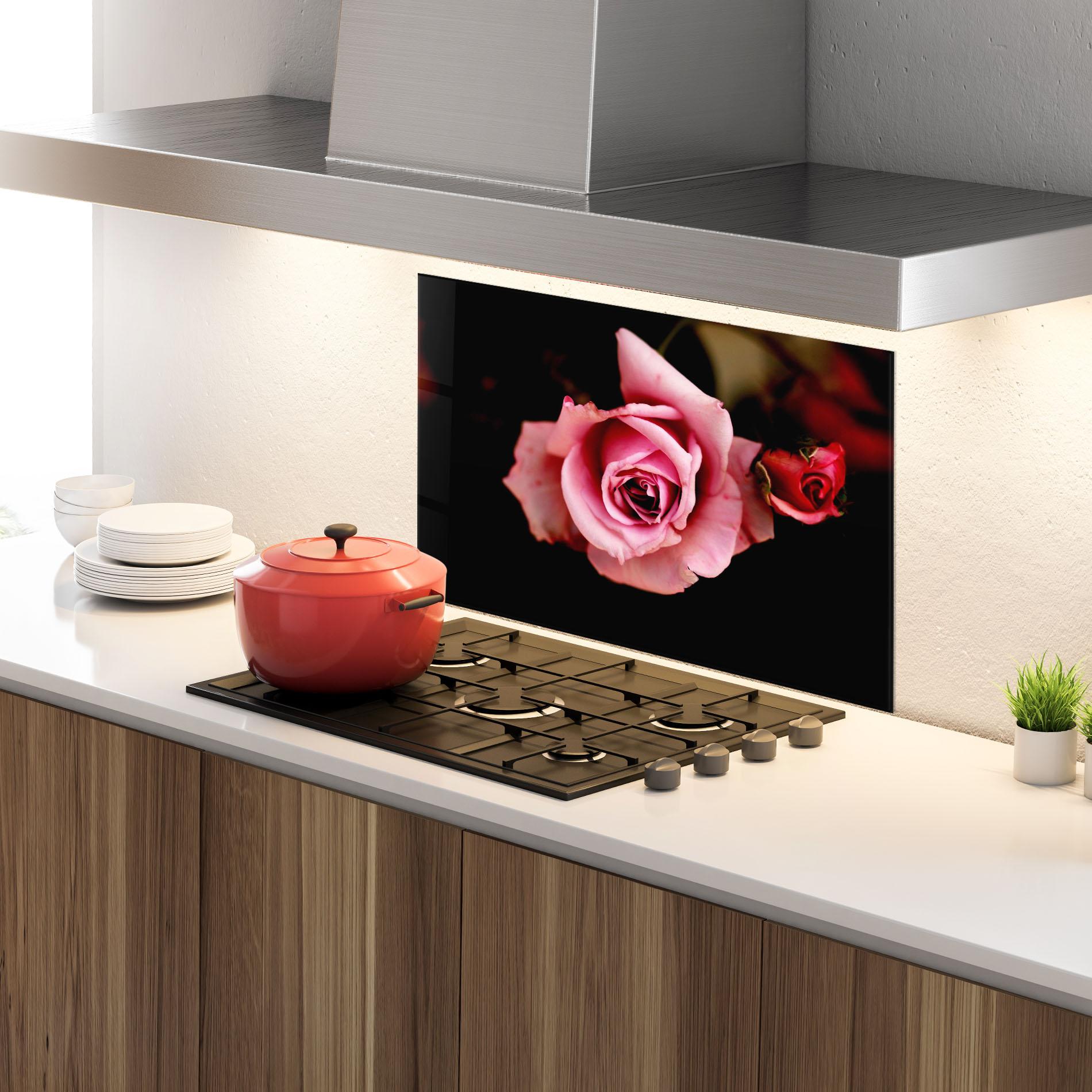 Стъклен панел за кухня Opened Pink Rose mockup 4