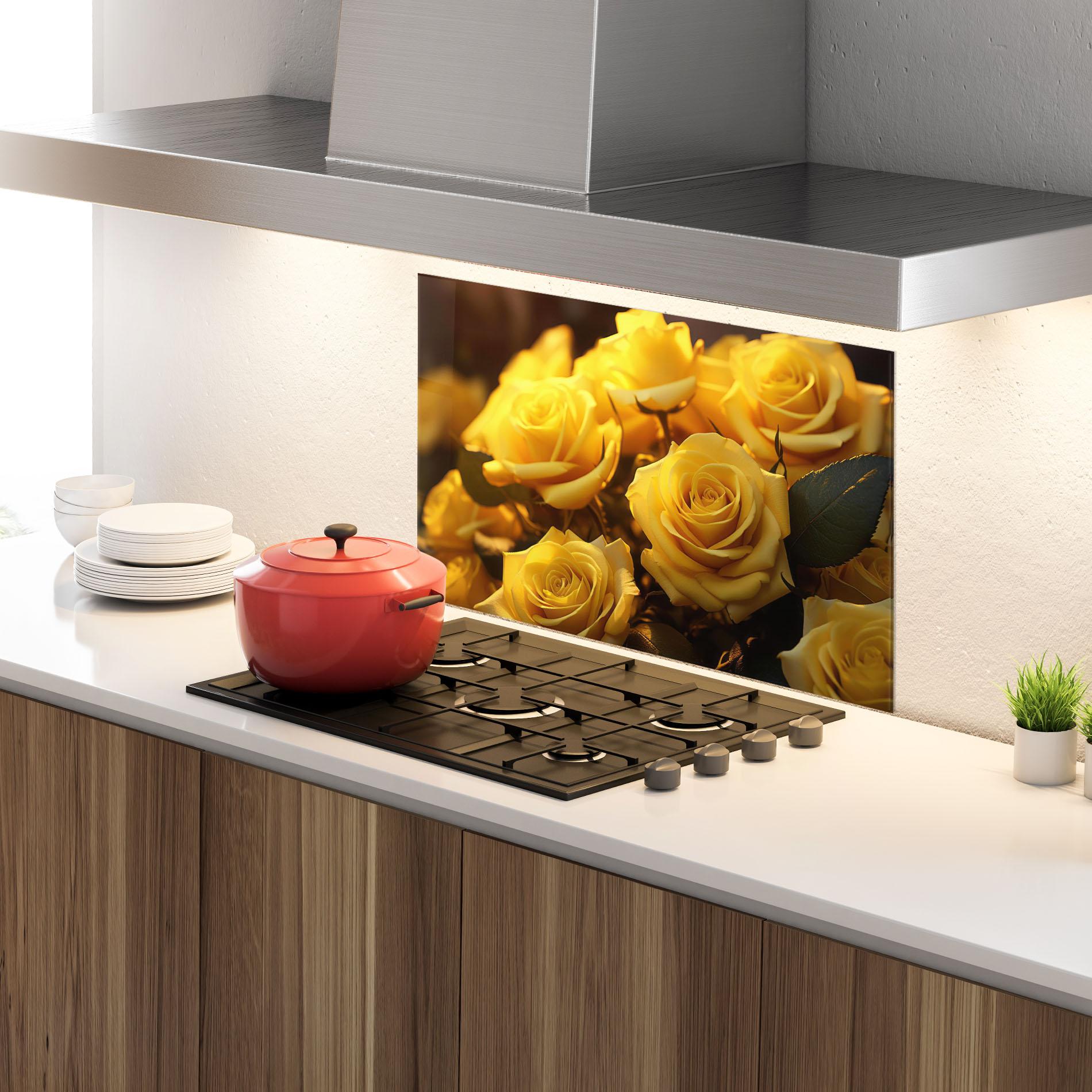 Стъклен панел за кухня Yellow Rose mockup 4