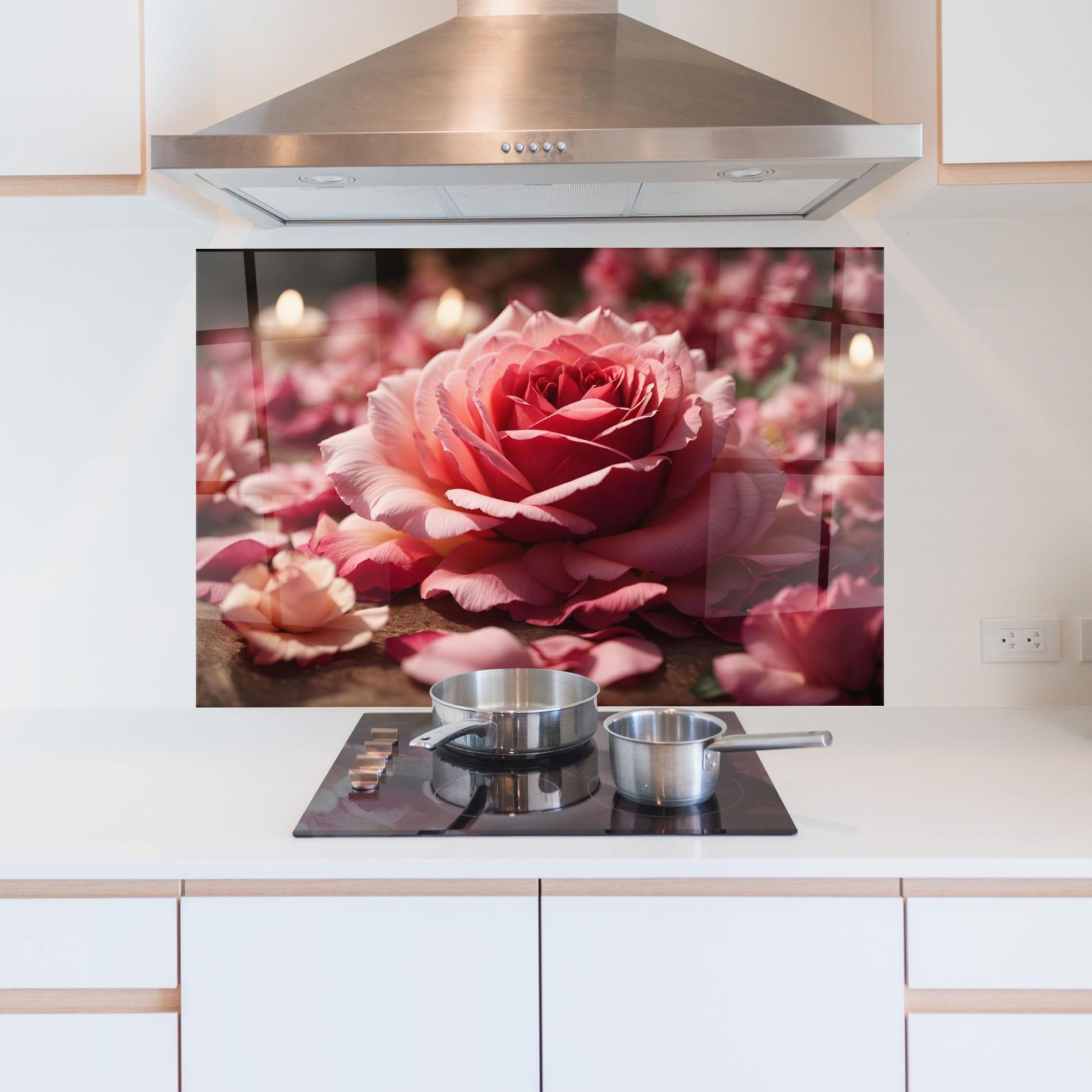 Стъклен панел за кухня Big Pink Rose mockup 5