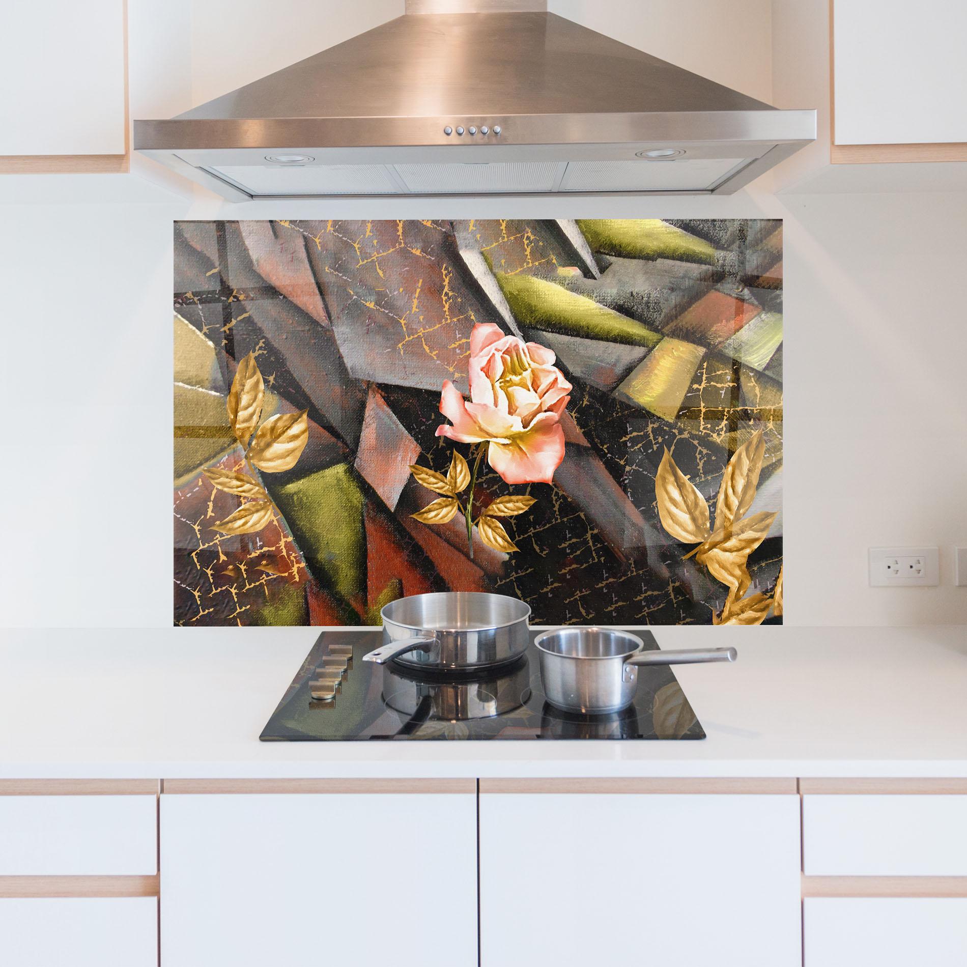 Стъклен панел за кухня Golden Rose mockup 5