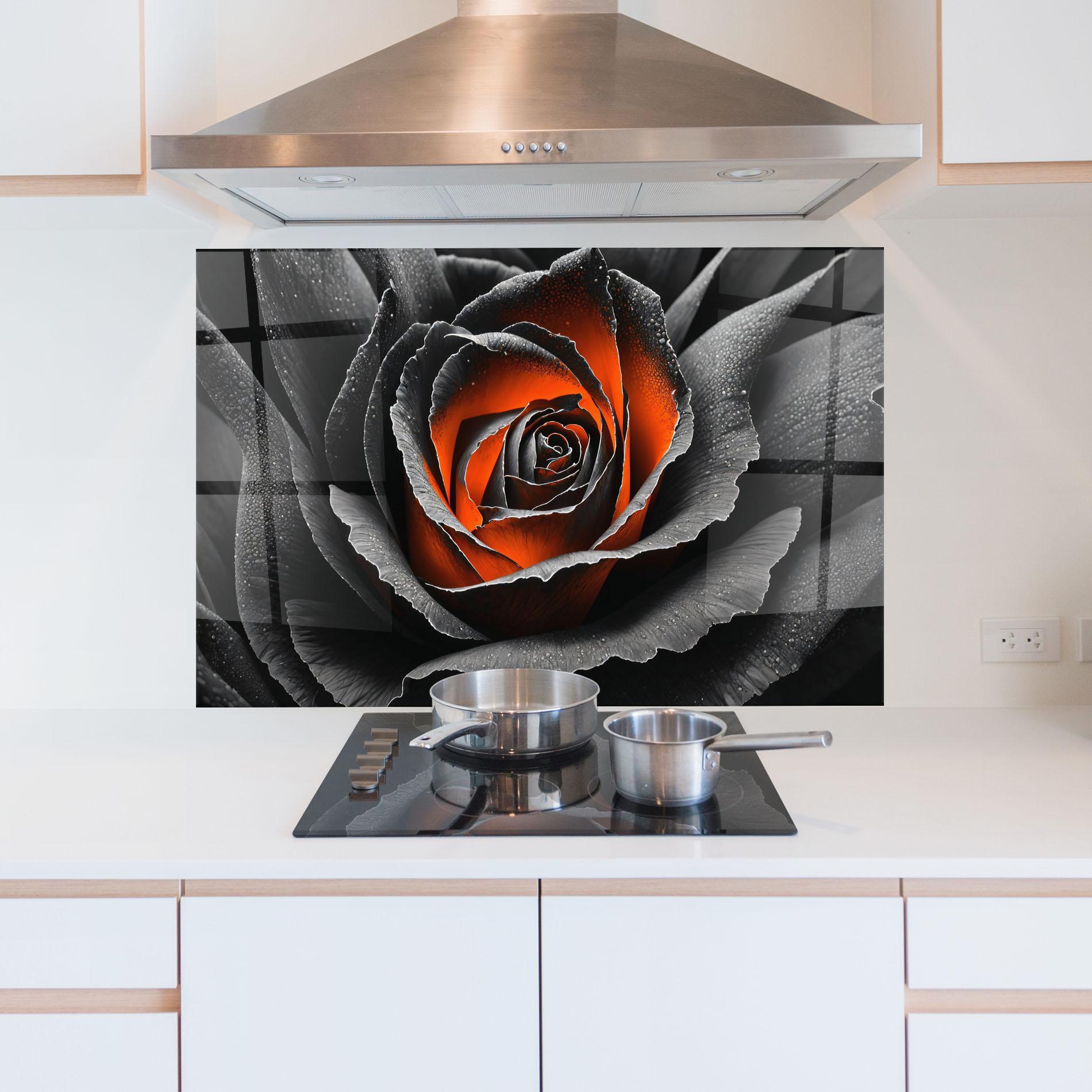 Стъклен панел за кухня Grey Orange Rose mockup 5