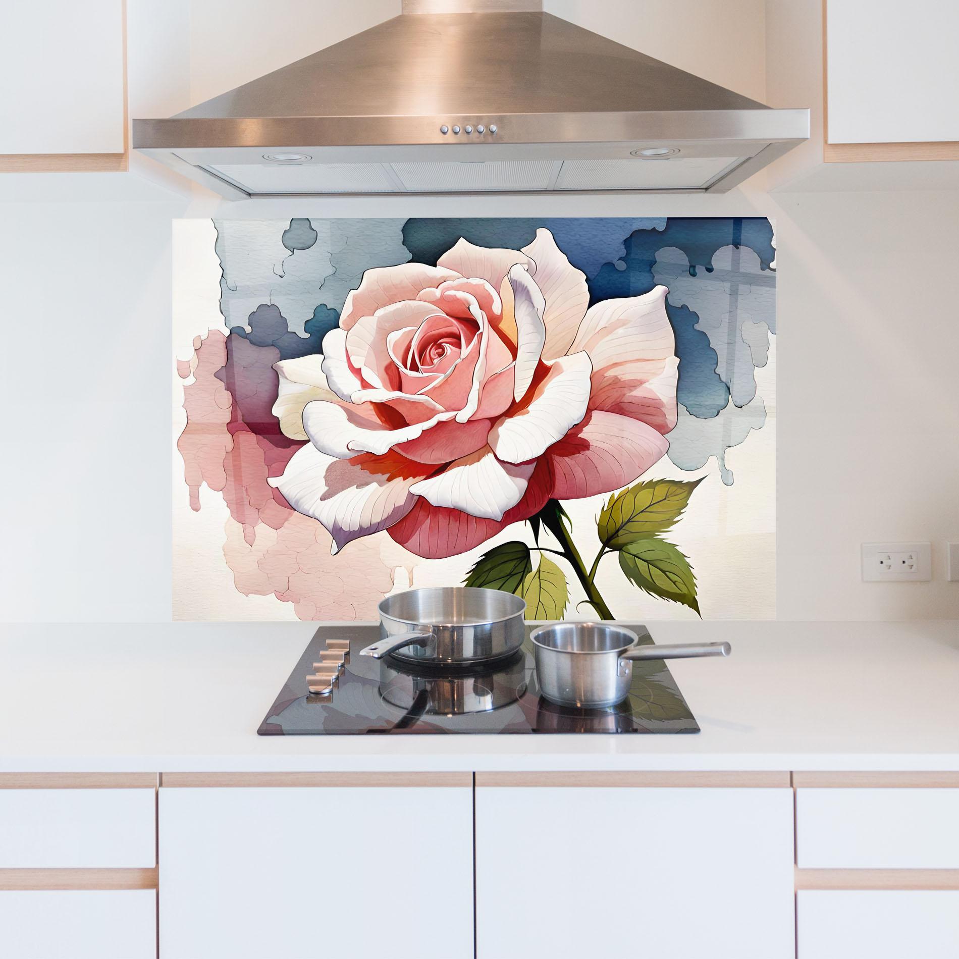 Стъклен панел за кухня Light Pink Rose Painting mockup 5
