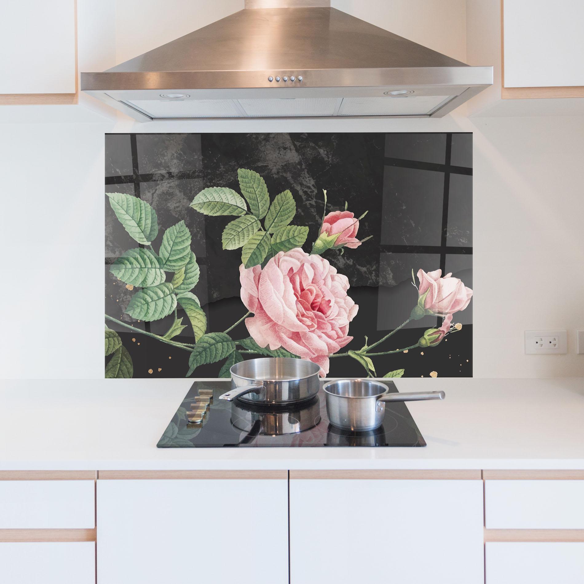 Стъклен панел за кухня Marble Roses mockup 5