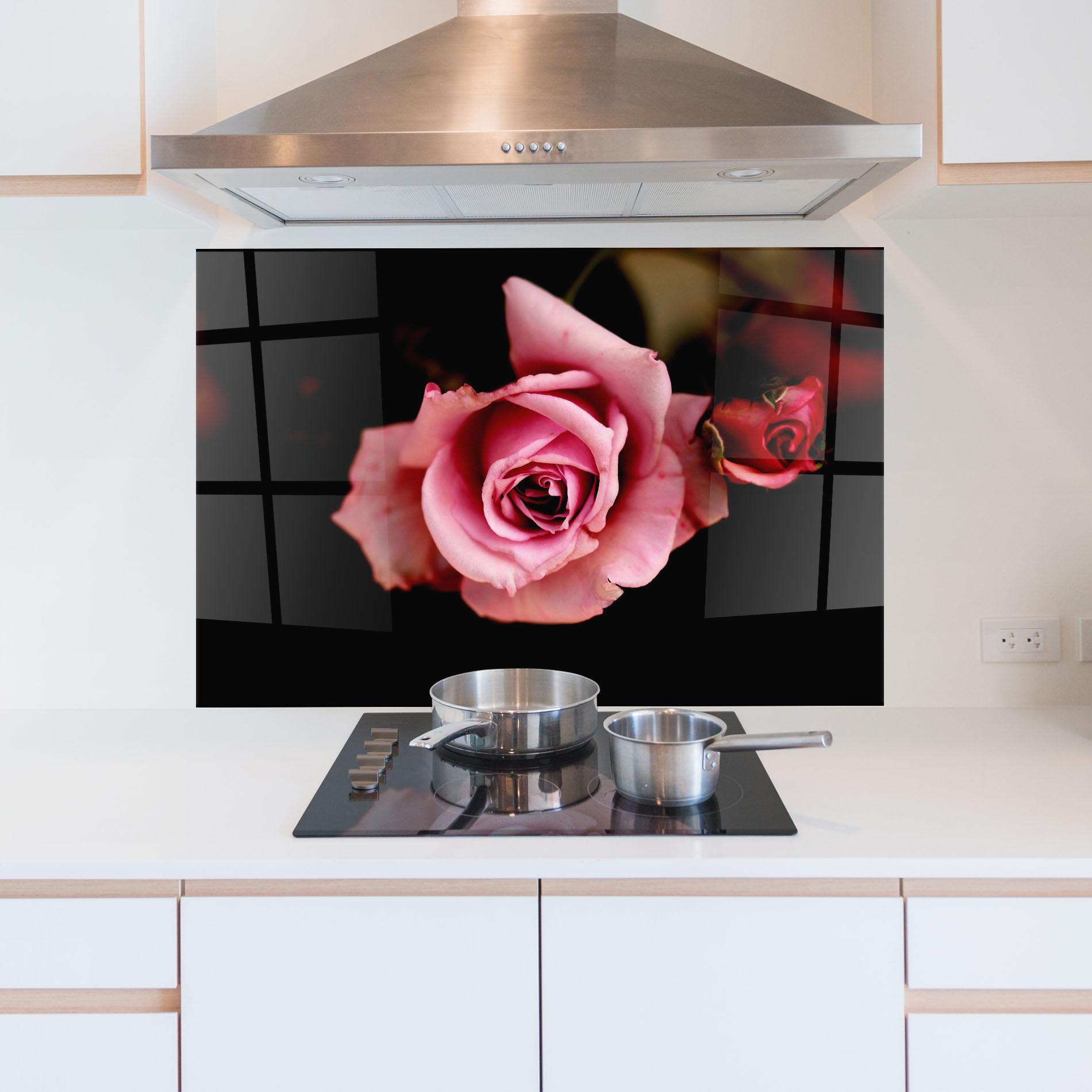 Стъклен панел за кухня Opened Pink Rose mockup 5