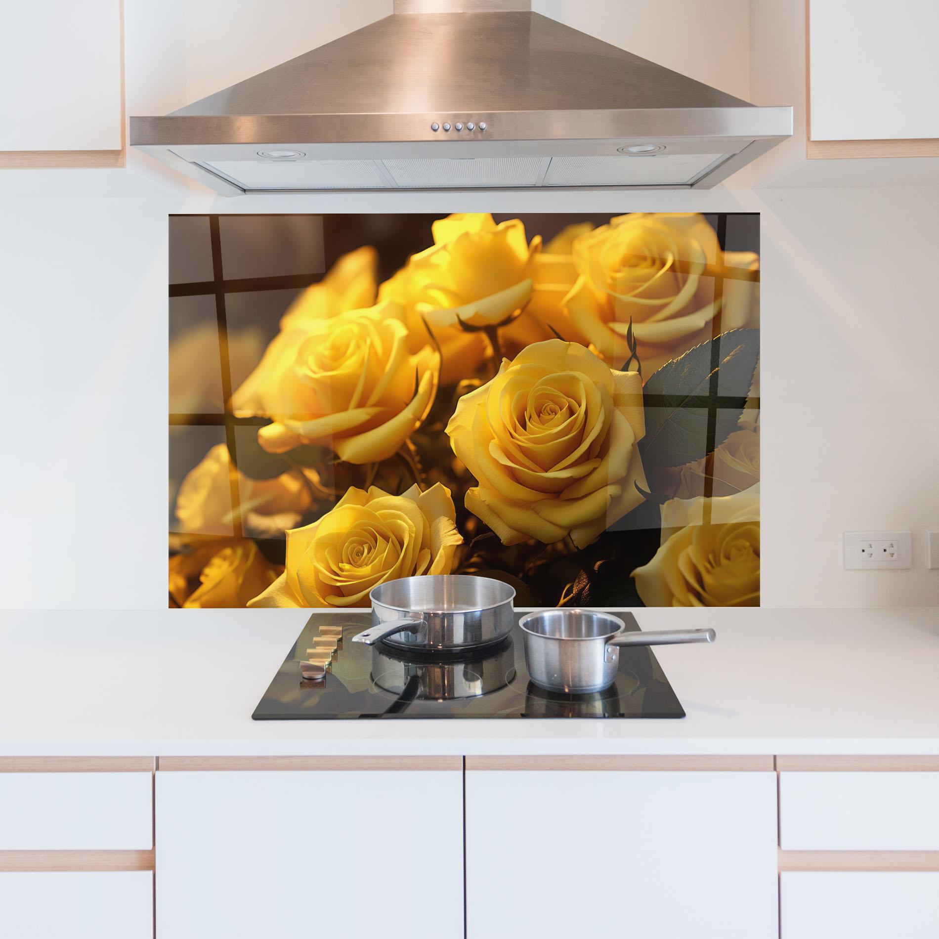 Стъклен панел за кухня Yellow Rose mockup 5
