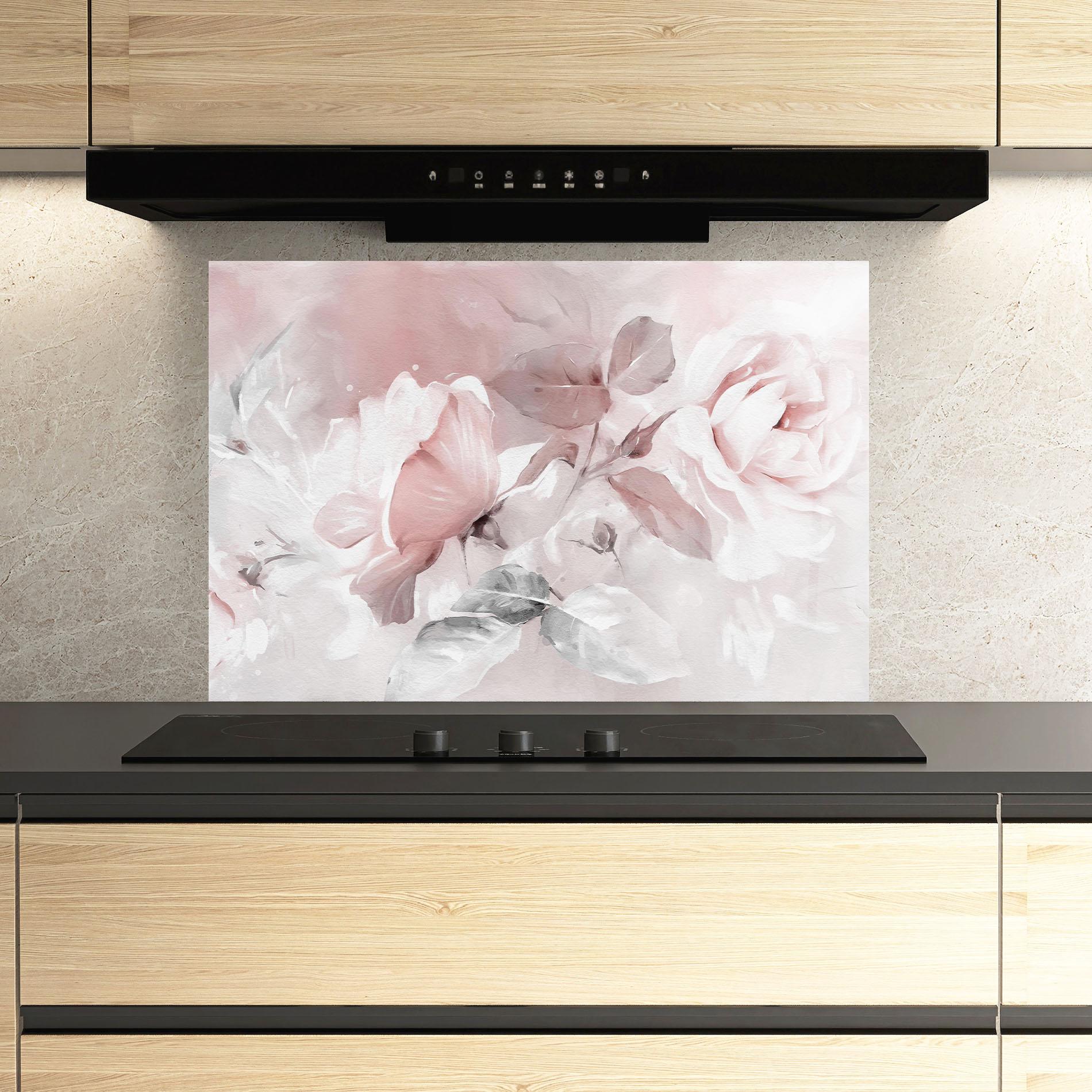 Стъклен панел за кухня Abstract Pink Flowers mockup 3