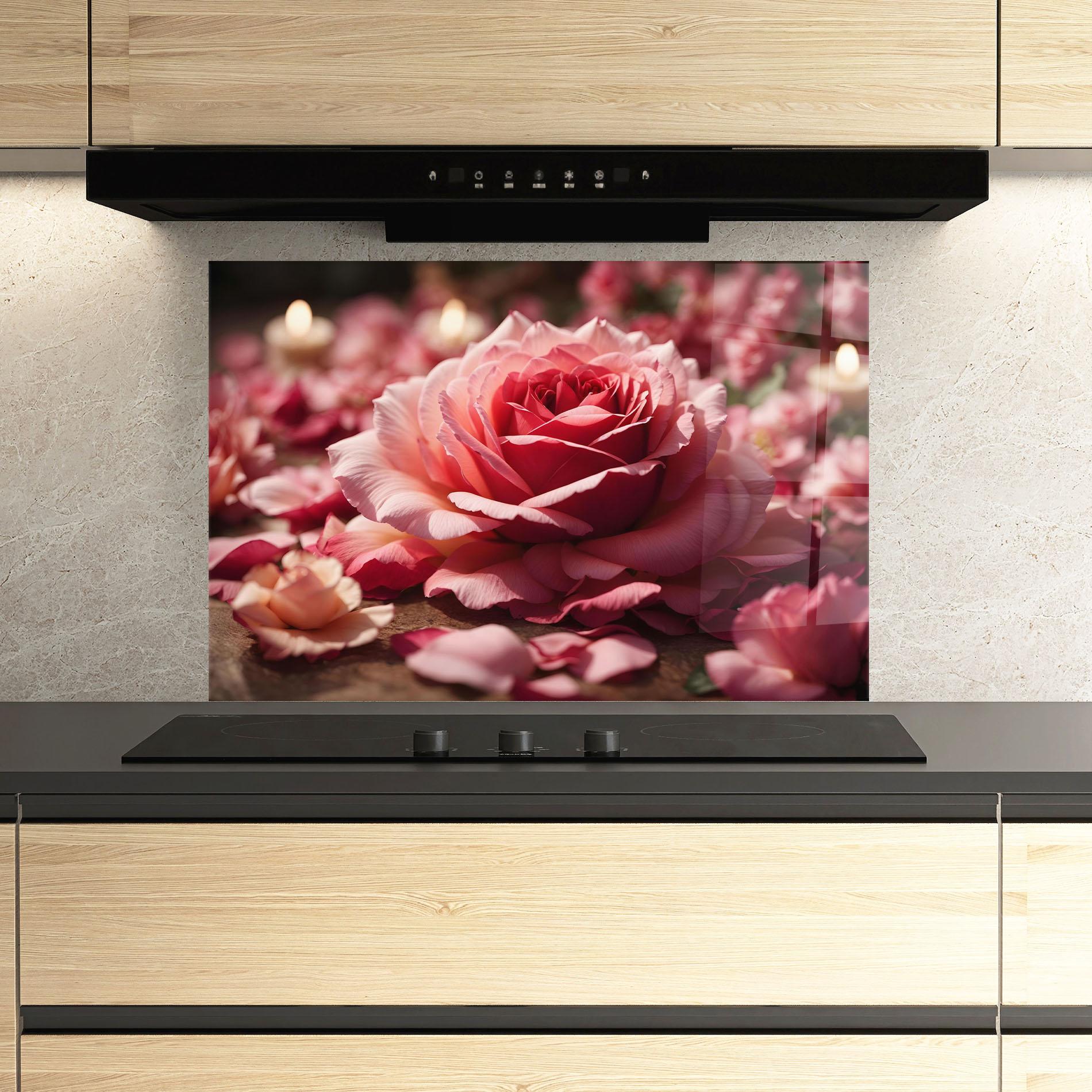 Стъклен панел за кухня Big Pink Rose mockup 3
