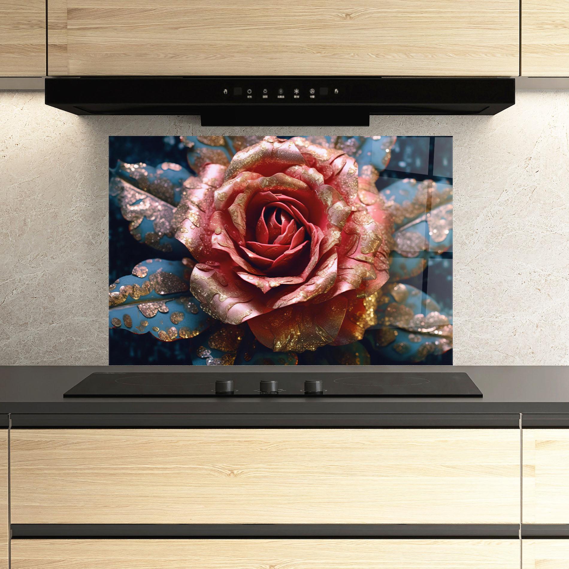 Стъклен панел за кухня Exotic Pink Rose mockup 3