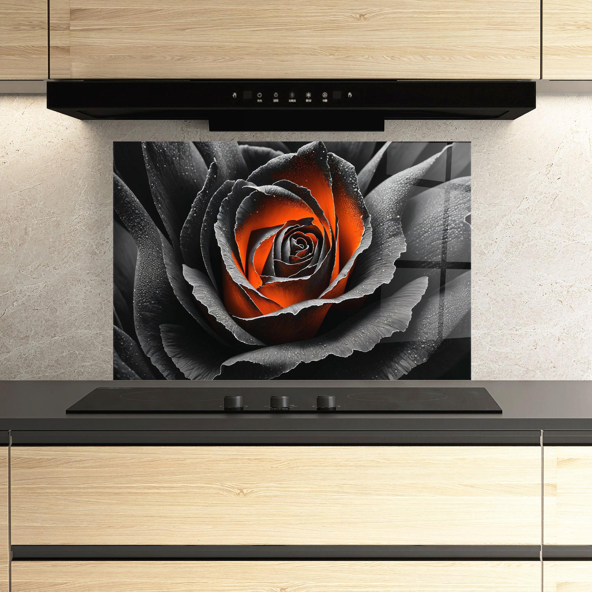 Стъклен панел за кухня Grey Orange Rose mockup 3