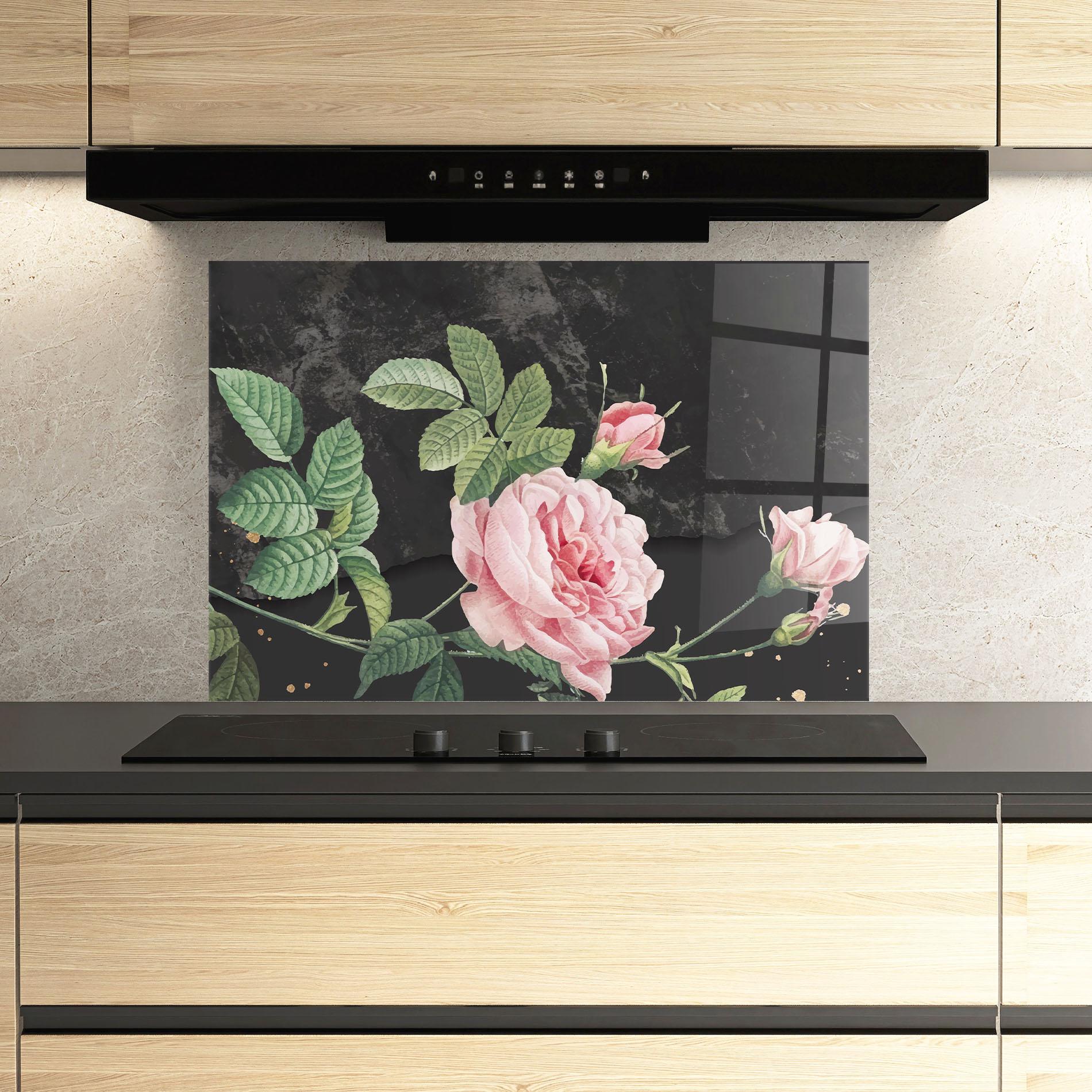 Стъклен панел за кухня Marble Roses mockup 3