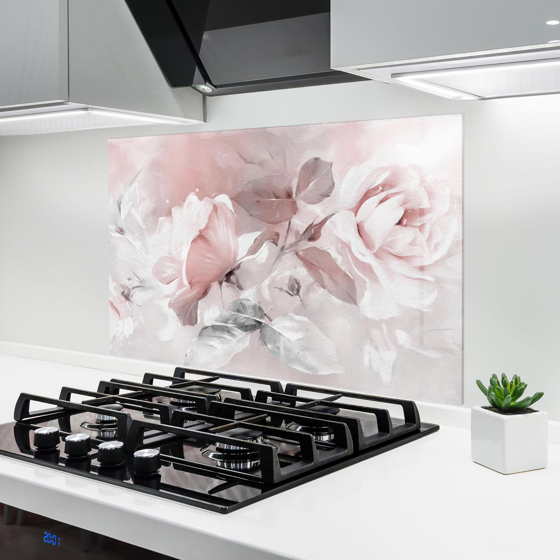 Стъклен панел за кухня Abstract Pink Flowers mockup 6