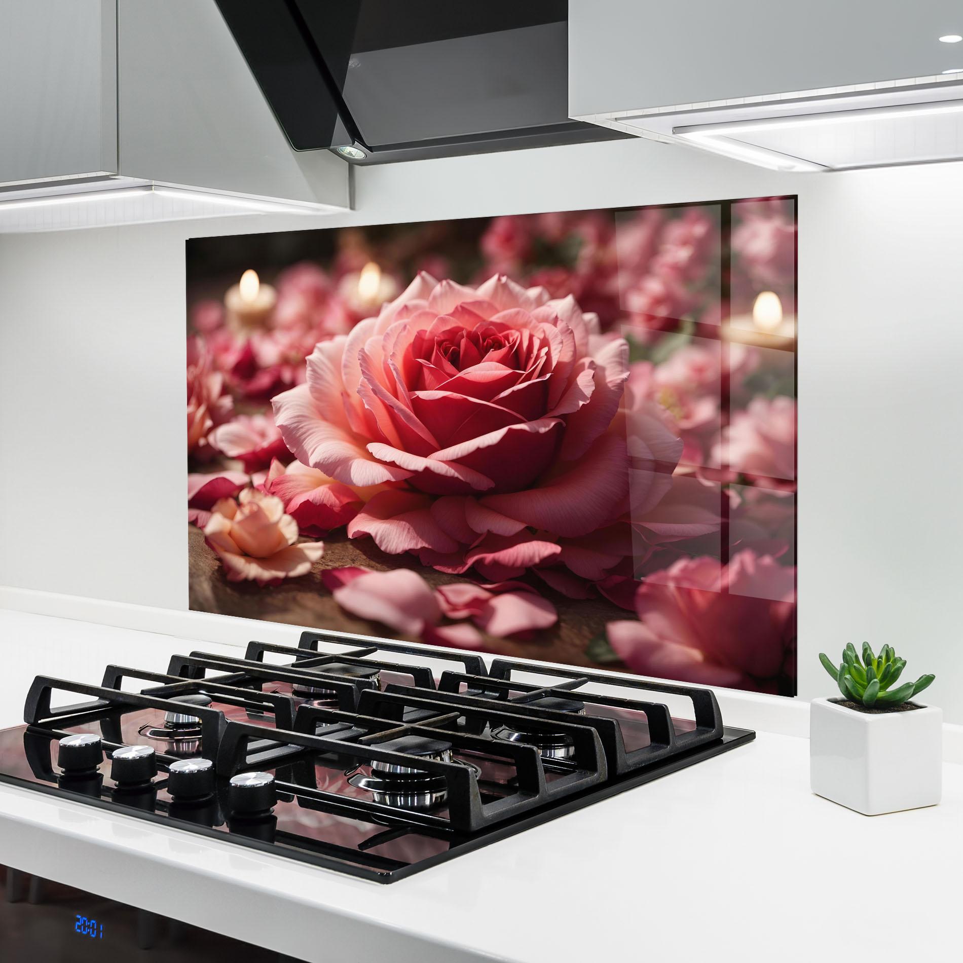 Стъклен панел за кухня Big Pink Rose mockup 6