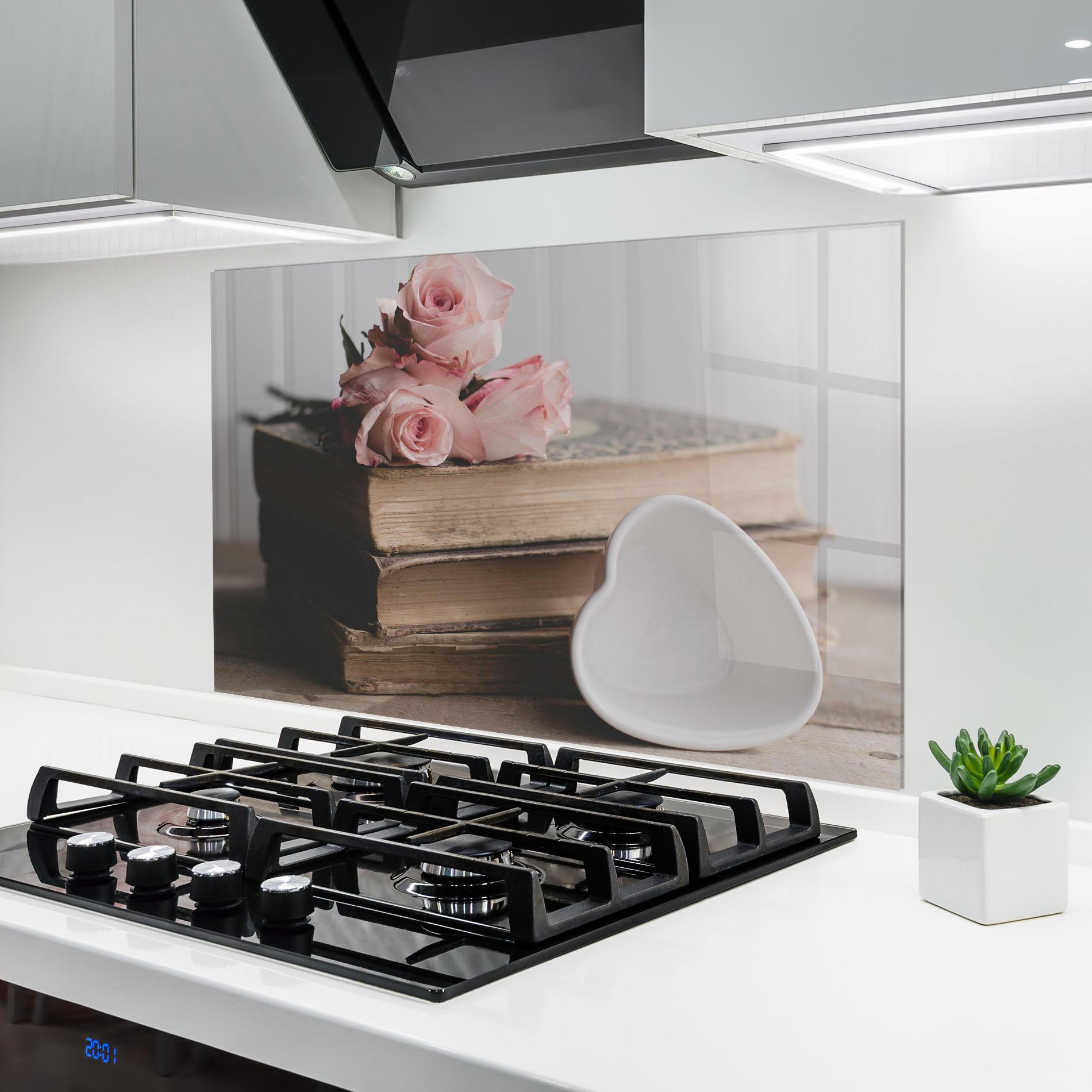 Стъклен панел за кухня Books With Roses mockup 6