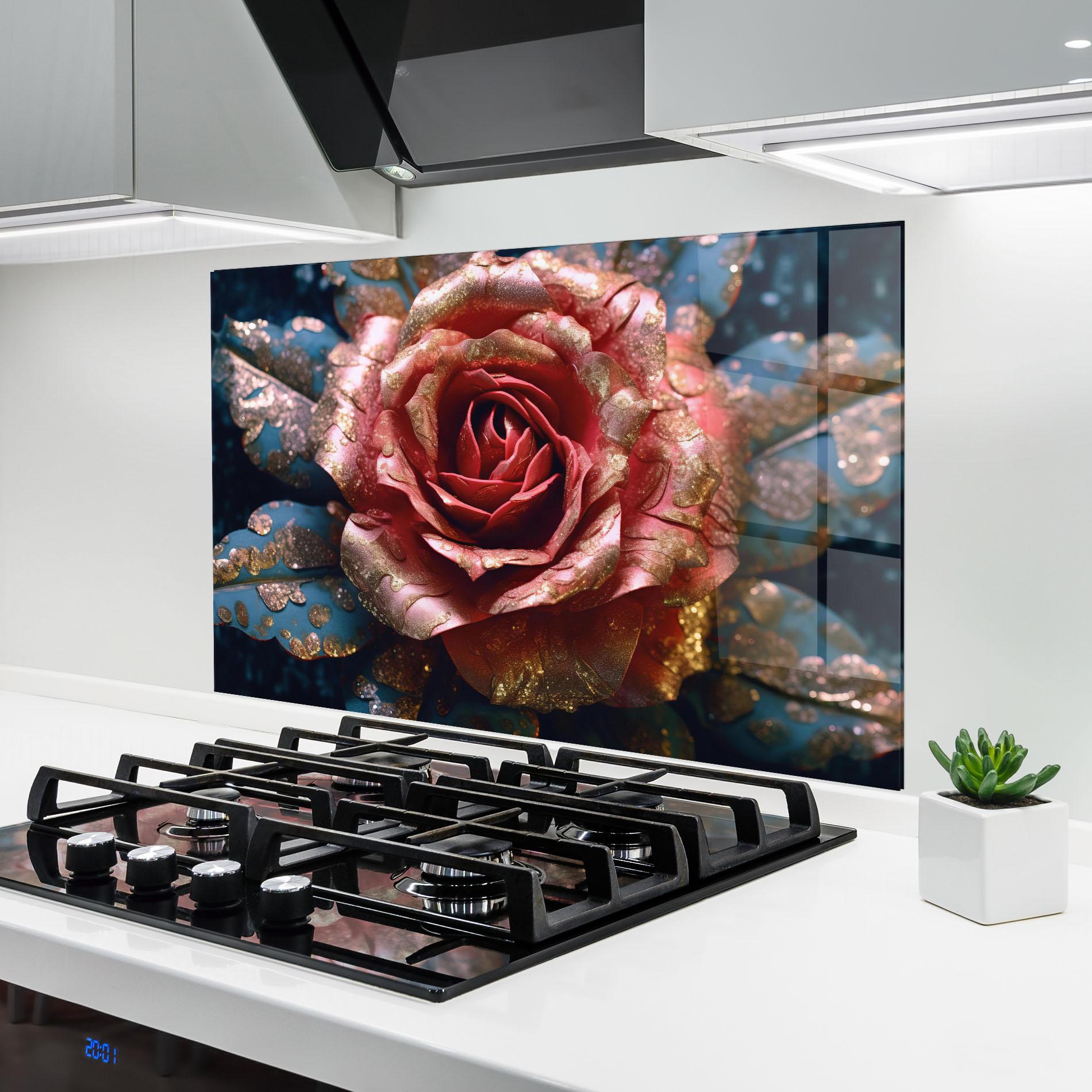 Стъклен панел за кухня Exotic Pink Rose mockup 6