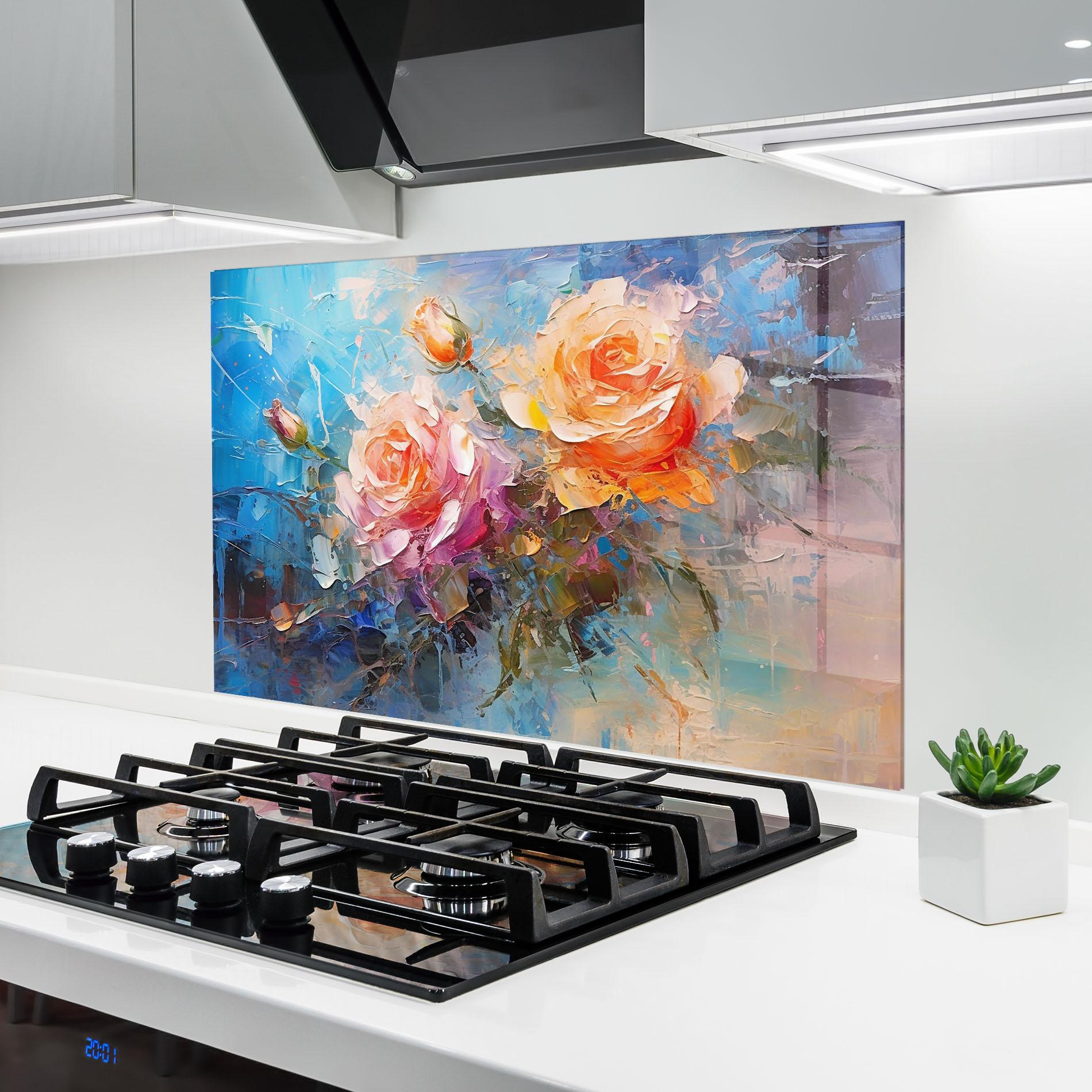 Стъклен панел за кухня Light Orange Rose Painting mockup 6