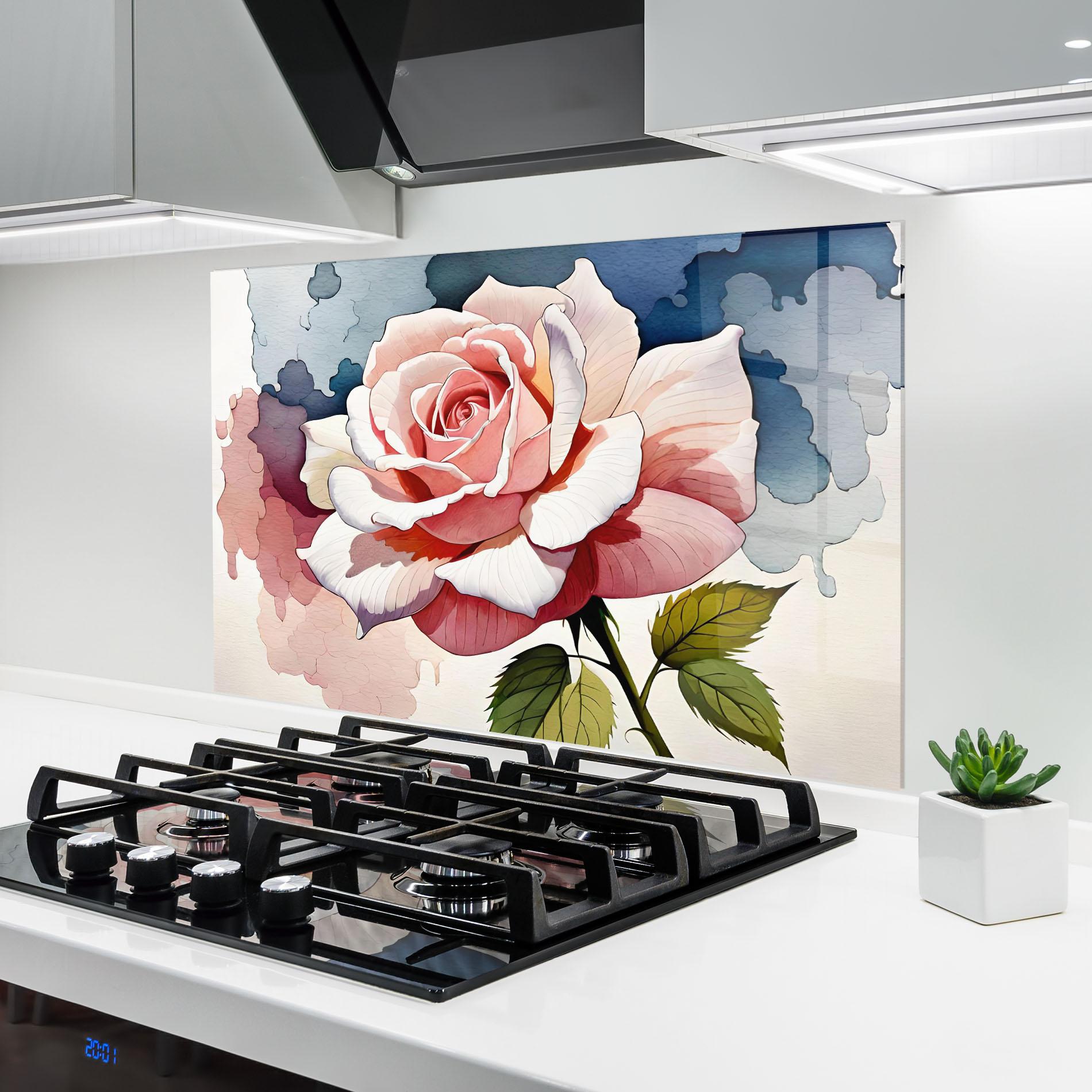 Стъклен панел за кухня Light Pink Rose Painting mockup 6