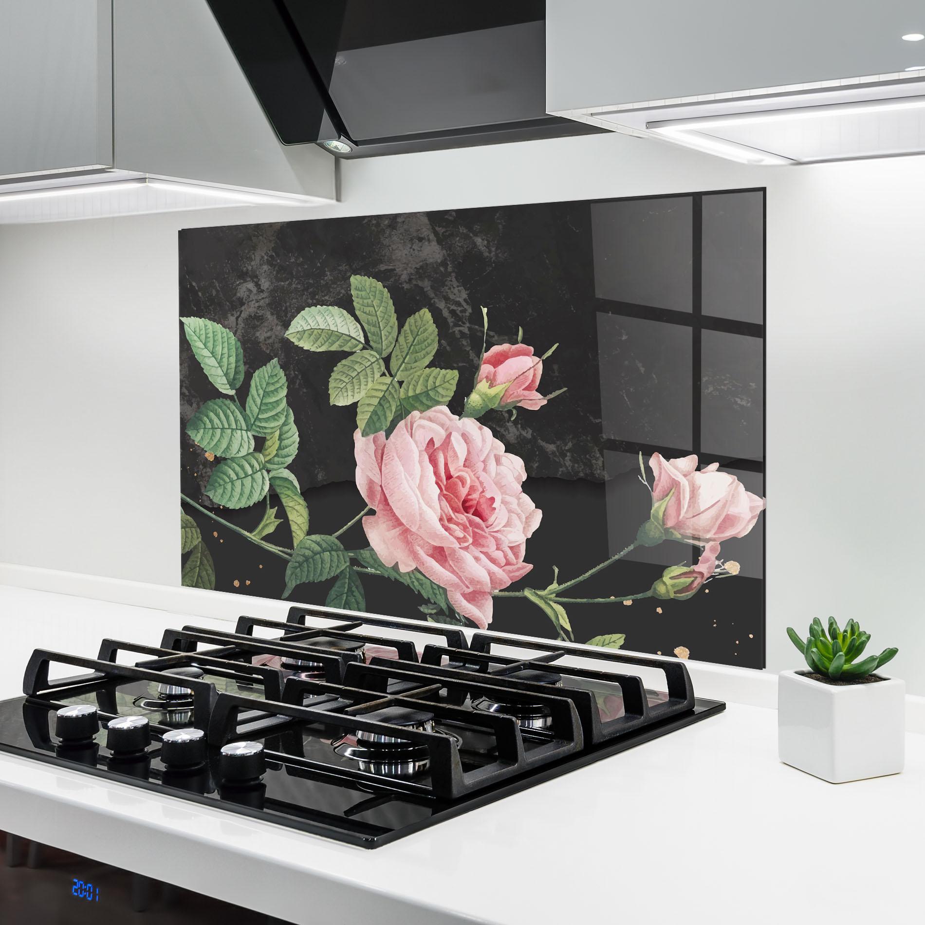 Стъклен панел за кухня Marble Roses mockup 6