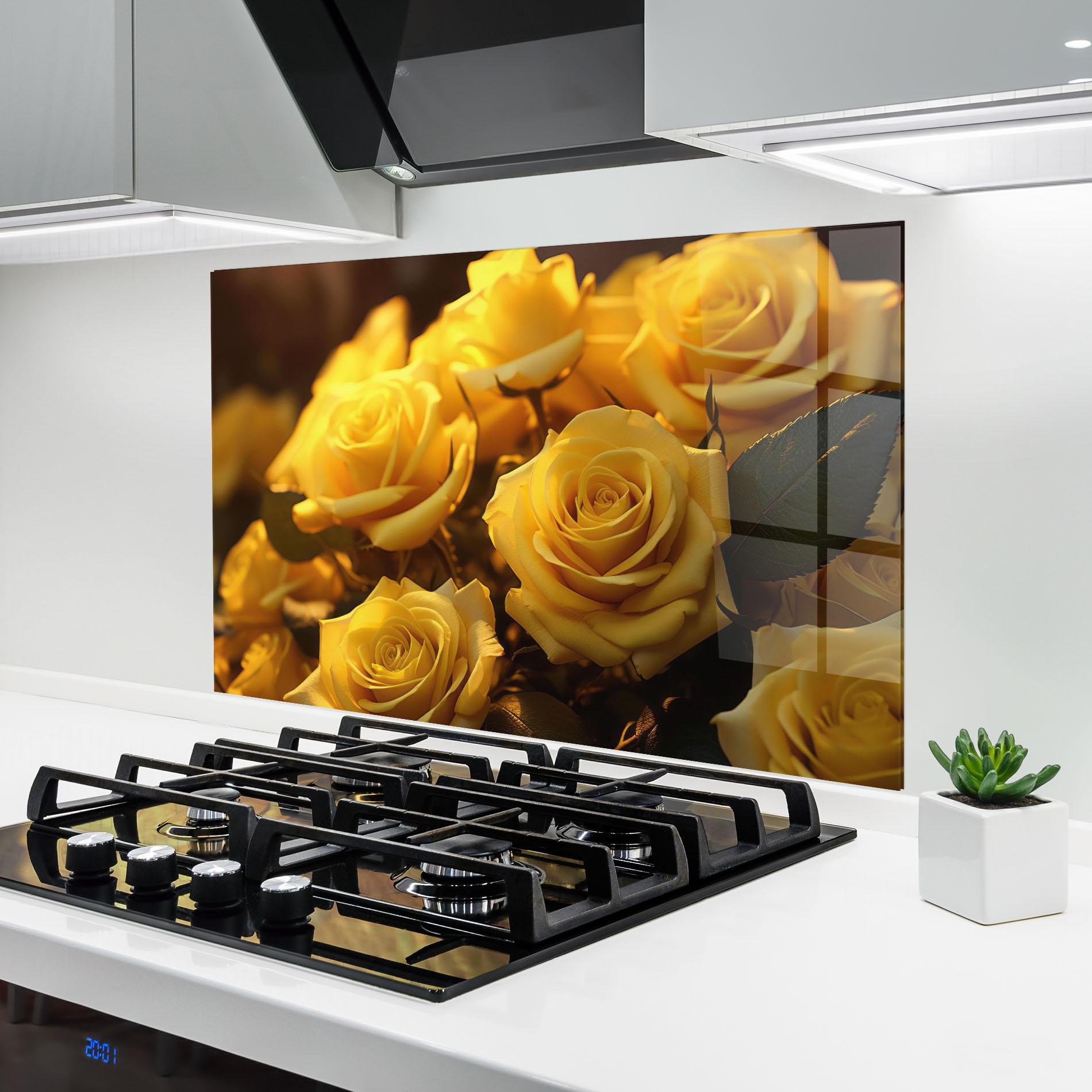 Стъклен панел за кухня Yellow Rose mockup 6
