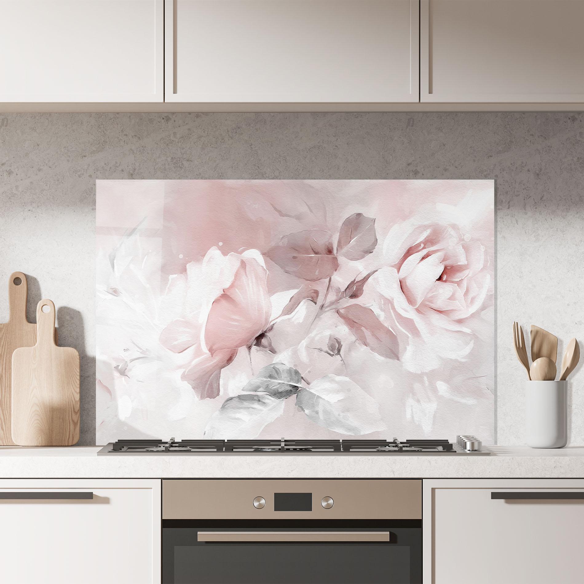Стъклен панел за кухня Abstract Pink Flowers mockup 7