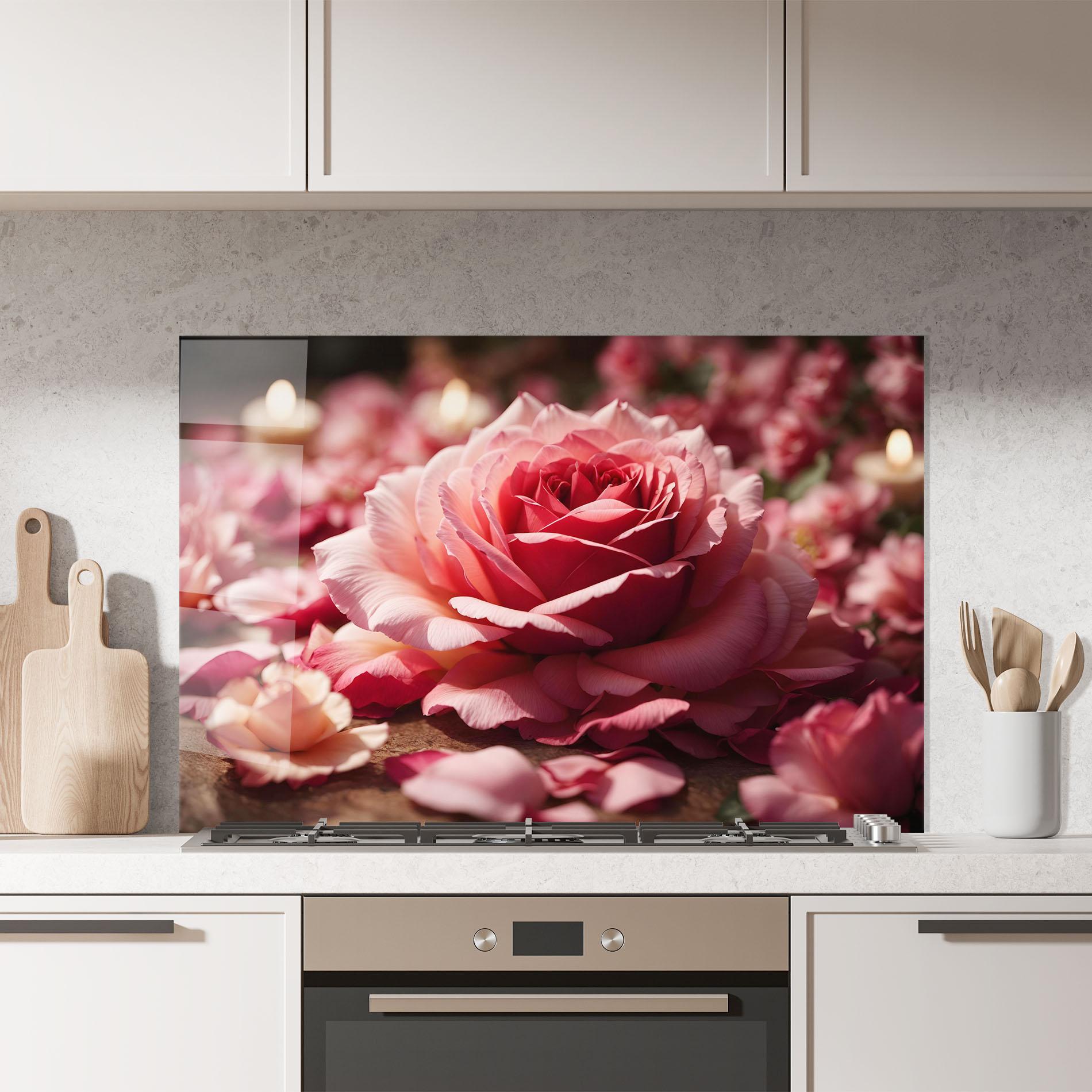 Стъклен панел за кухня Big Pink Rose mockup 7
