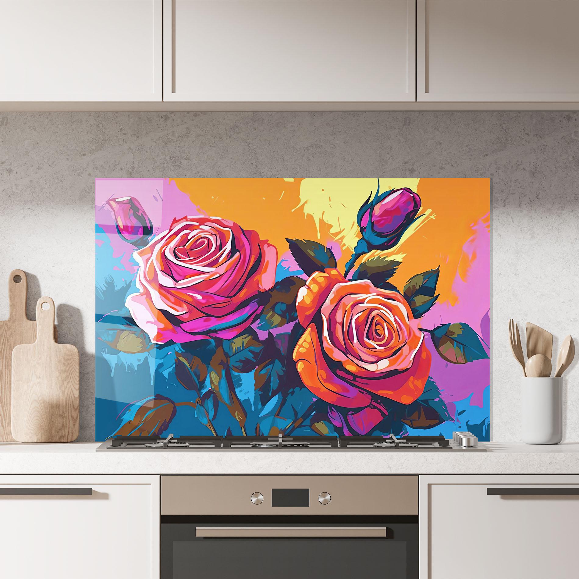 Стъклен панел за кухня Blue Orange Rose mockup 7