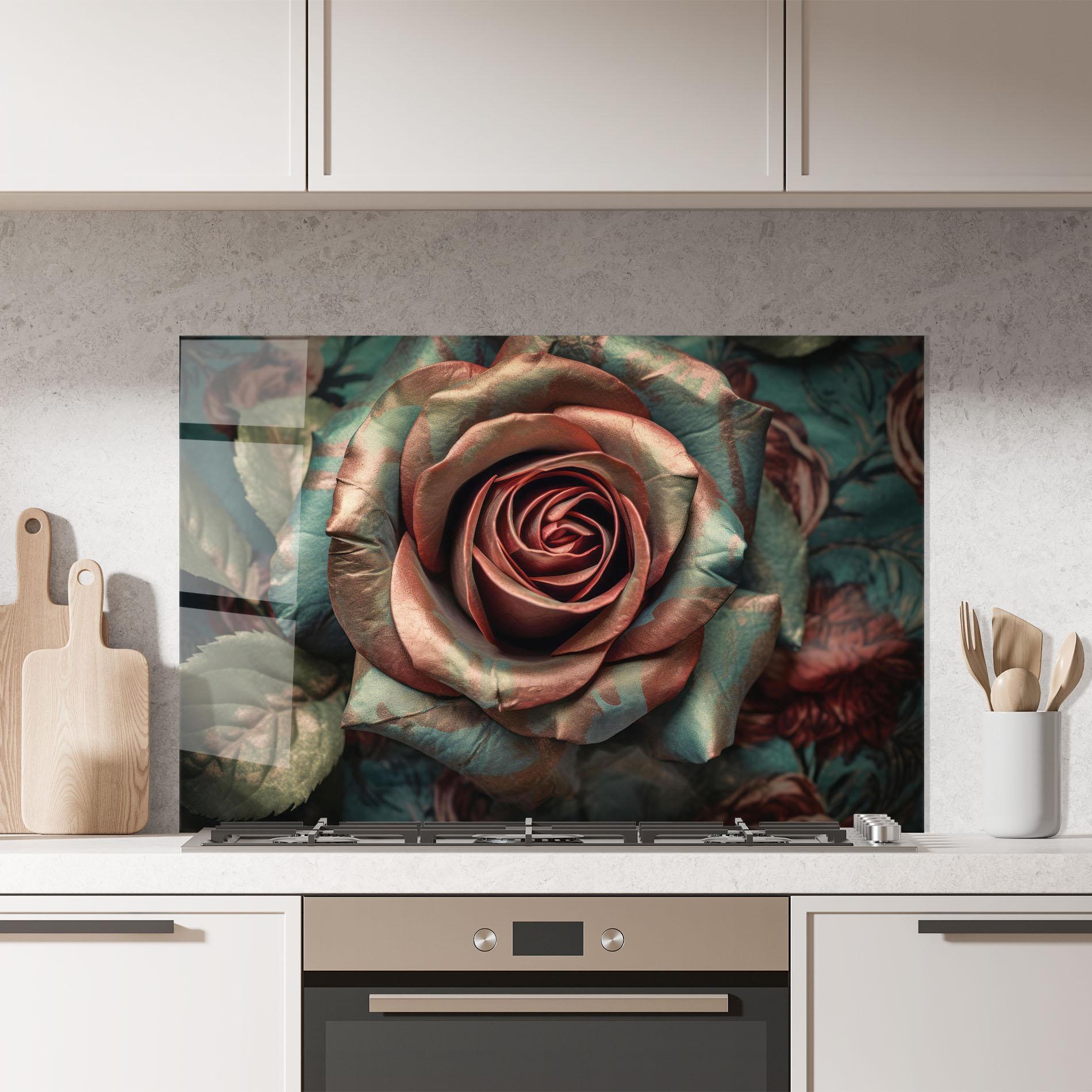 Стъклен панел за кухня Exotic Blue Rose mockup 7