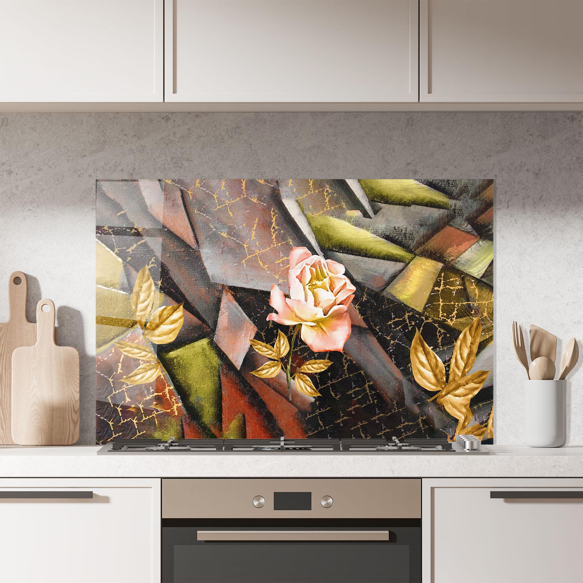 Стъклен панел за кухня Golden Rose mockup 7