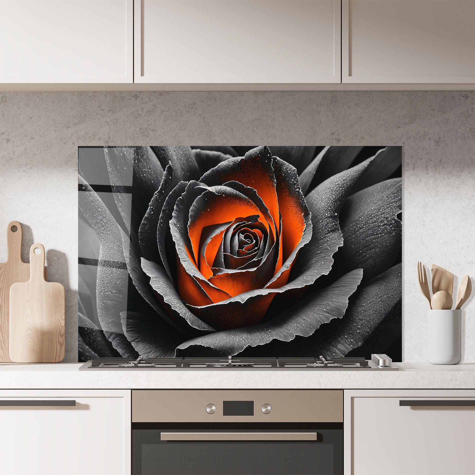 Стъклен панел за кухня Grey Orange Rose mockup 7