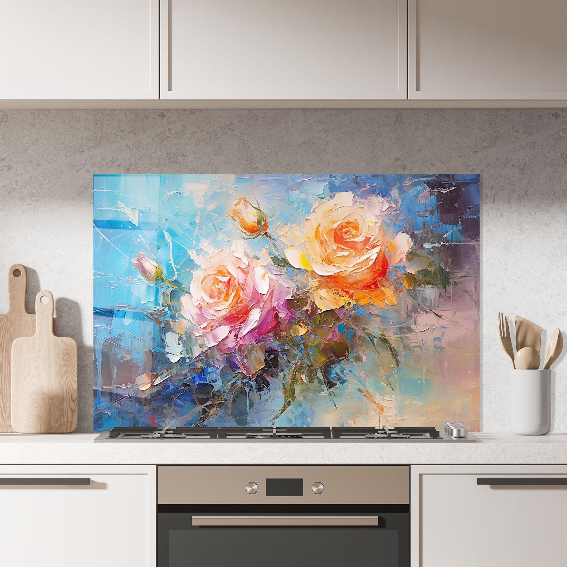 Стъклен панел за кухня Light Orange Rose Painting mockup 7