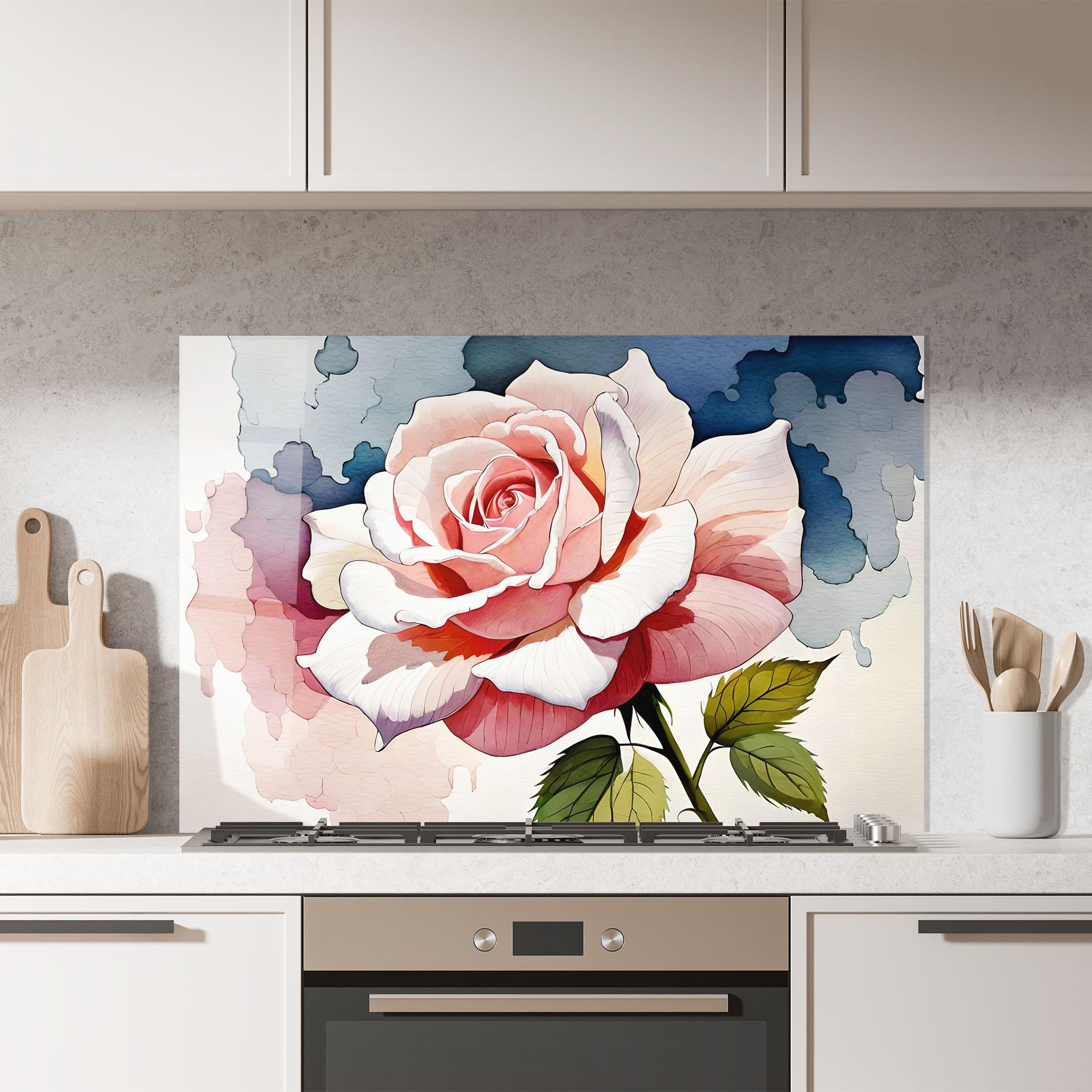 Стъклен панел за кухня Light Pink Rose Painting mockup 7